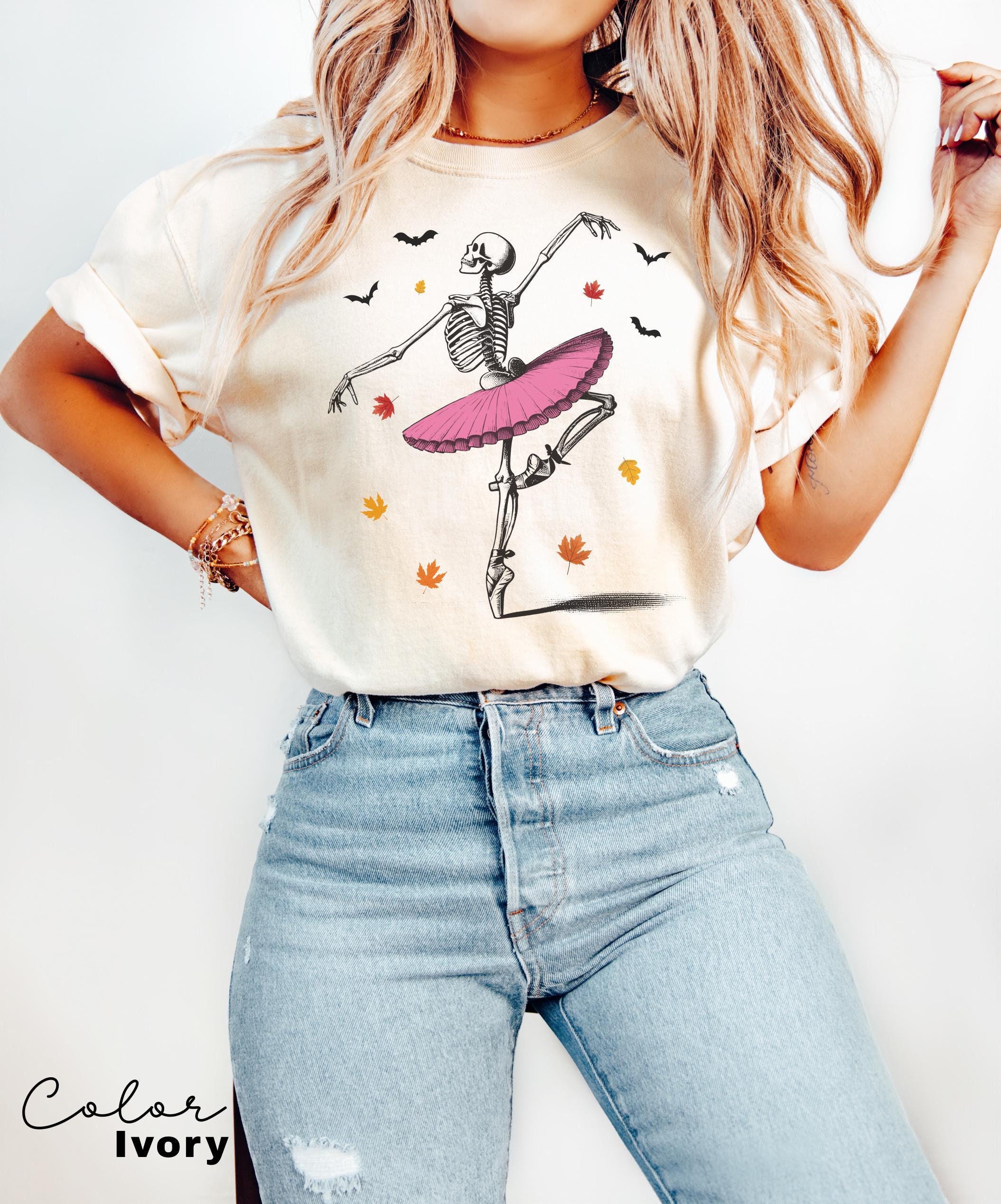 Comfort Colors® Skeleton Shirt, Halloween Shirt, Halloween Costume, Pumpkin Shirt, Retro Halloween Shirt, Ballet Skeleton, Ballerina