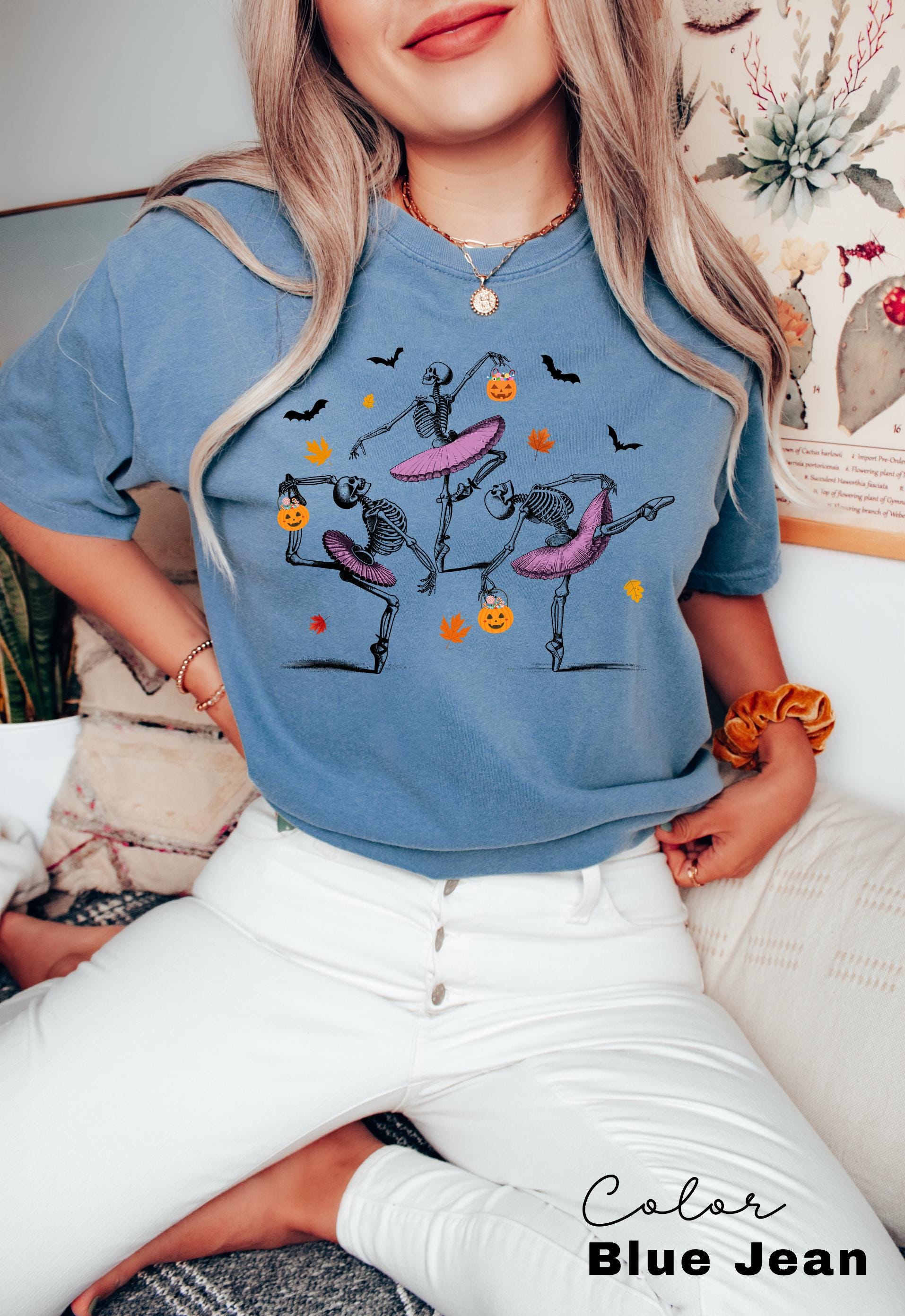 Comfort Colors® Dancing Skeleton Shirt, Halloween Shirt, Halloween Costume, Pumpkin Shirt, Retro Halloween Shirt, Ballet Skeleton, Ballerina