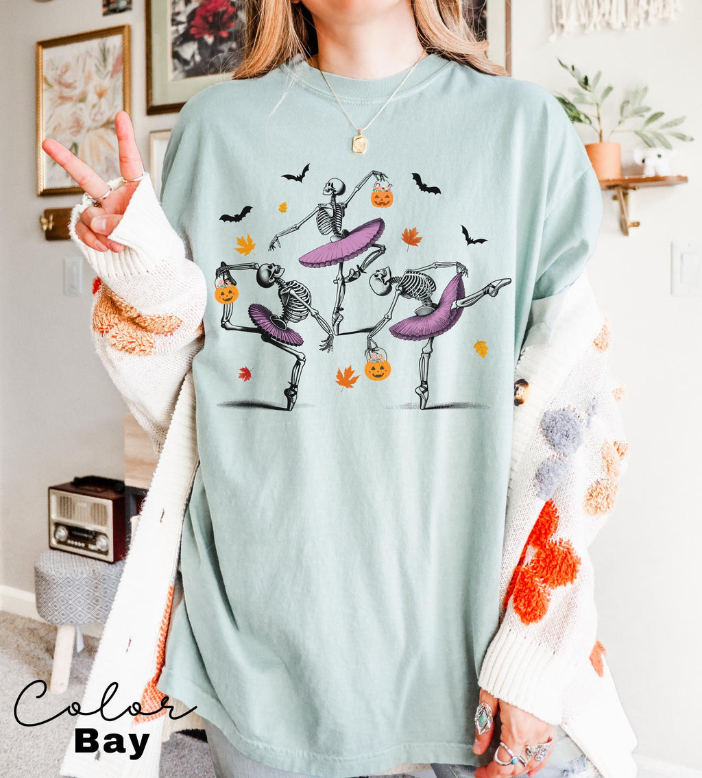 Comfort Colors® Dancing Skeleton Shirt, Halloween Shirt, Halloween Costume, Pumpkin Shirt, Retro Halloween Shirt, Ballet Skeleton, Ballerina