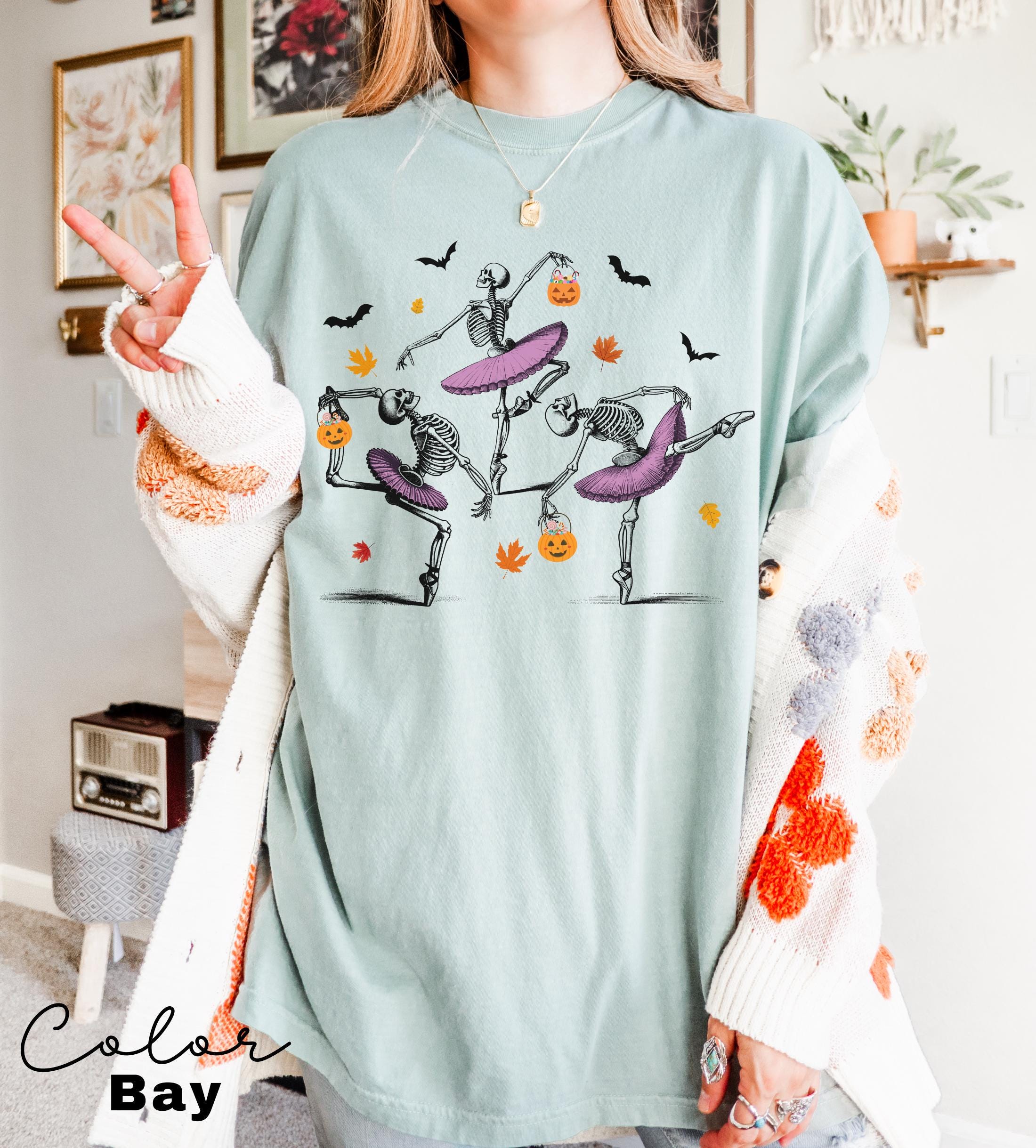 Comfort Colors® Dancing Skeleton Shirt, Halloween Shirt, Halloween Costume, Pumpkin Shirt, Retro Halloween Shirt, Ballet Skeleton, Ballerina