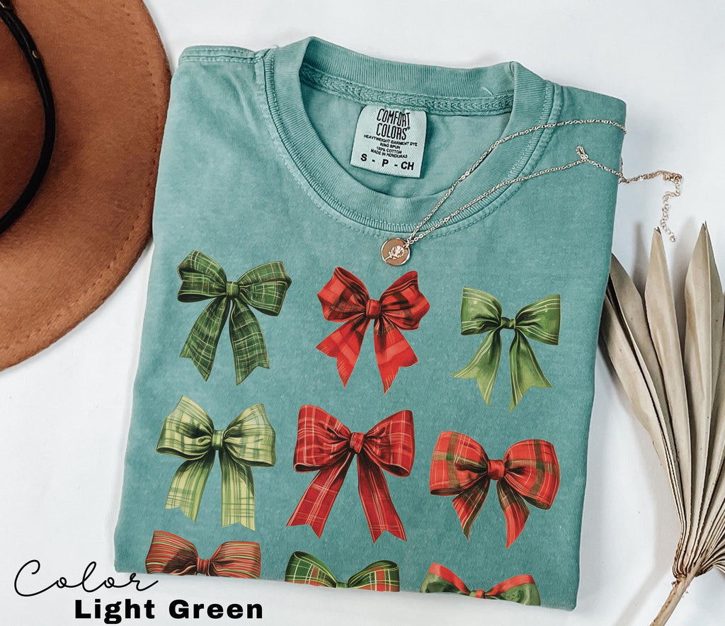 Coquette Christmas Bow Shirt, Comfort Colors Christmas Shirt, Holiday Shirt, Cute Winter Shirt, Women's Holiday Party Shirt, Retro Christmas