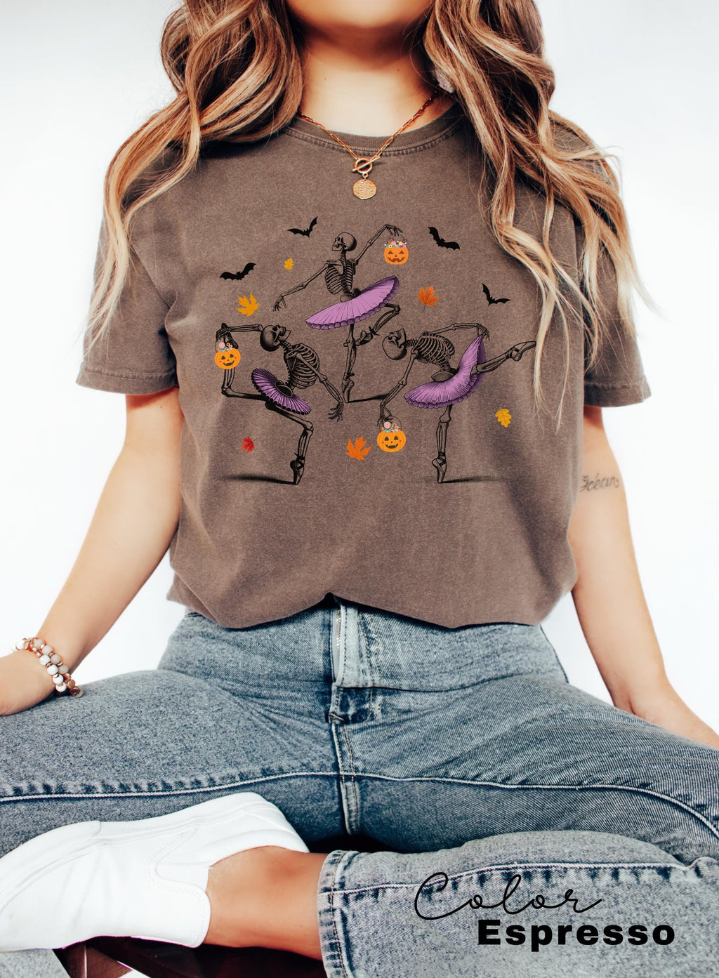 Comfort Colors® Dancing Skeleton Shirt, Halloween Shirt, Halloween Costume, Pumpkin Shirt, Retro Halloween Shirt, Ballet Skeleton, Ballerina