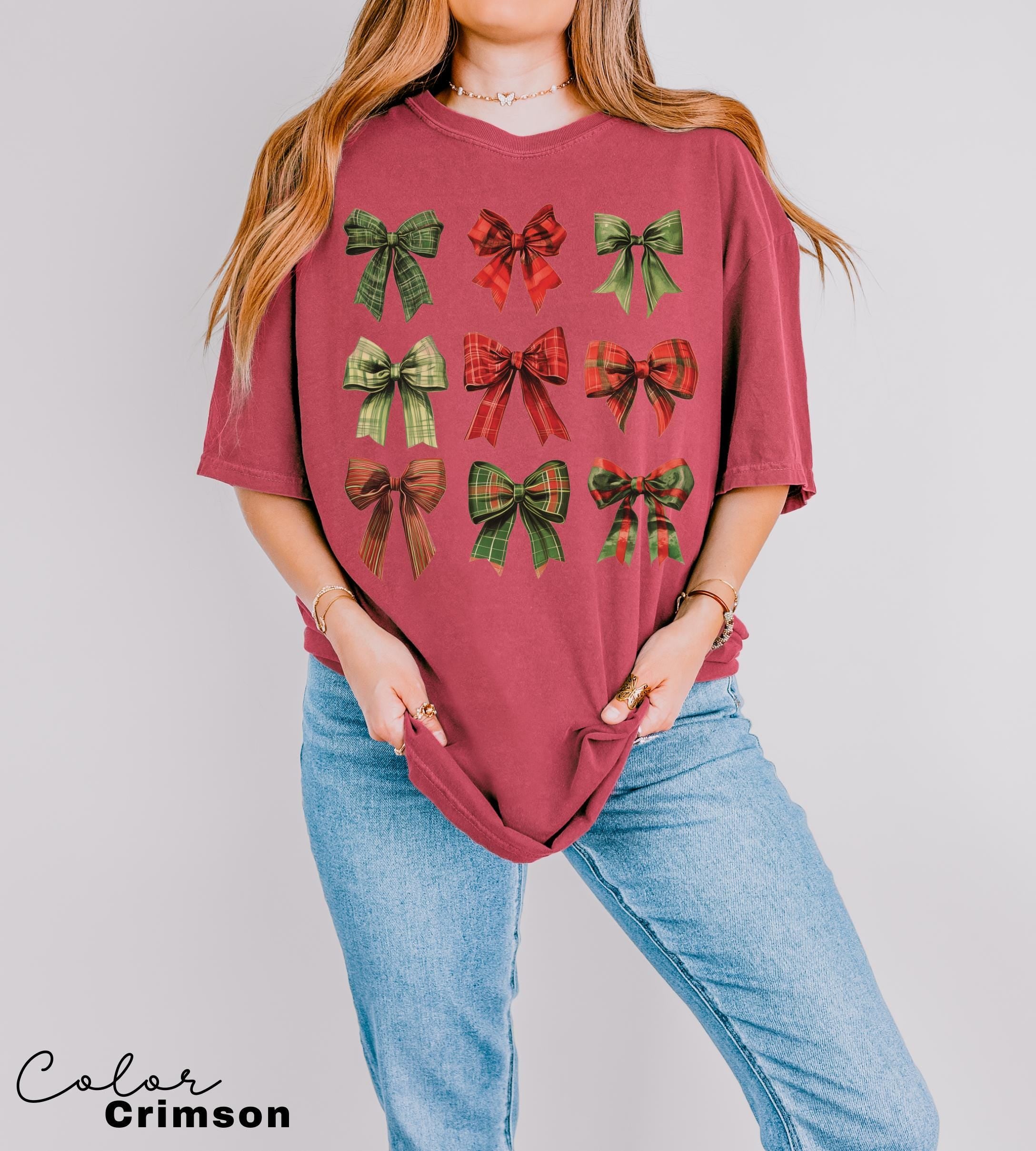 Coquette Christmas Bow Shirt, Comfort Colors Christmas Shirt, Holiday Shirt, Cute Winter Shirt, Women's Holiday Party Shirt, Retro Christmas