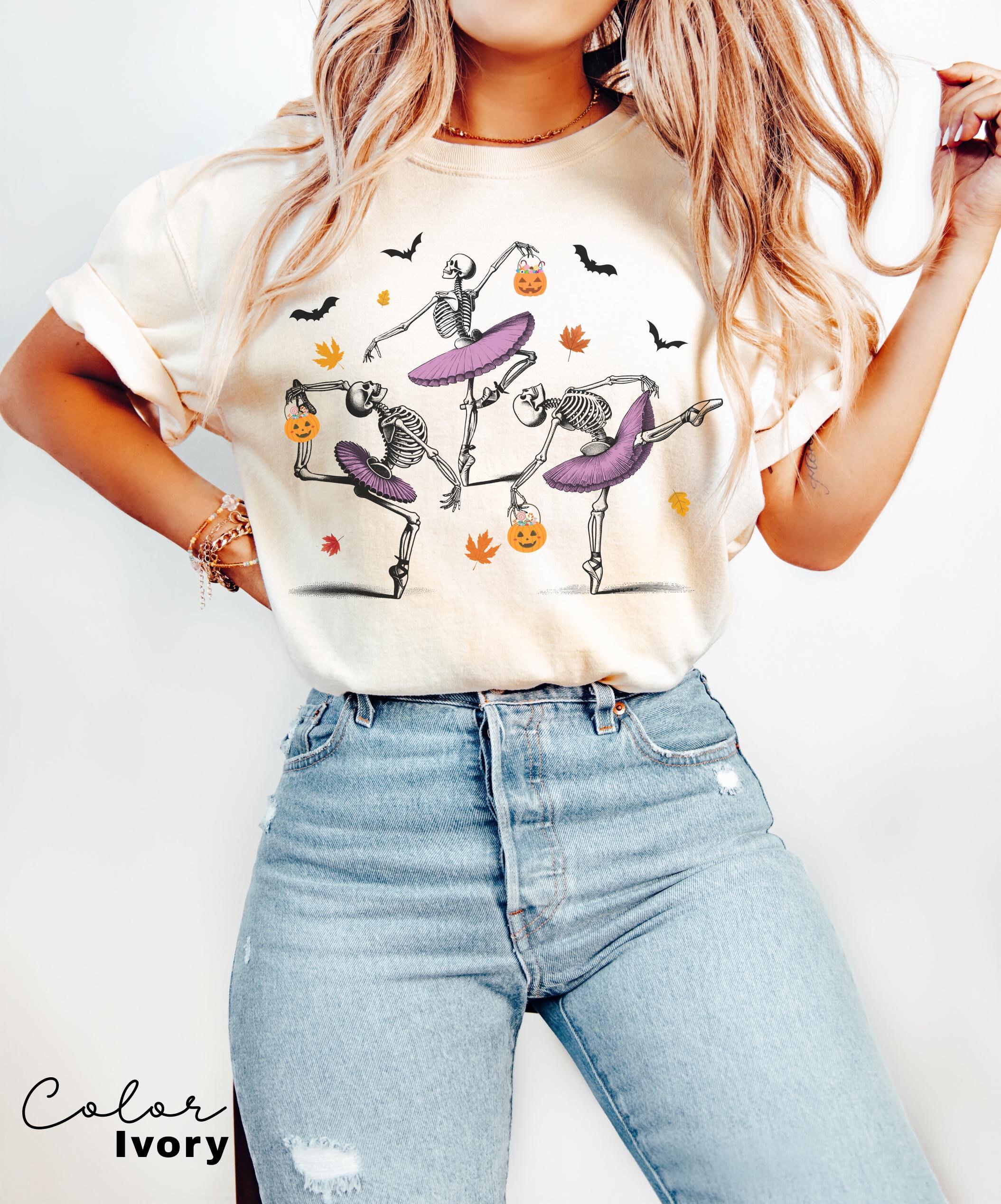 Comfort Colors® Dancing Skeleton Shirt, Halloween Shirt, Halloween Costume, Pumpkin Shirt, Retro Halloween Shirt, Ballet Skeleton, Ballerina