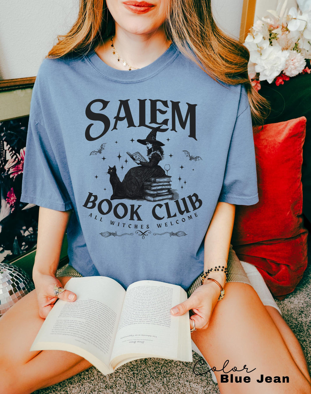 Retro Salem Book Club Shirt, Bookish Halloween Tee, Black Cat Spooky Book Lover Shirt, Salem Witches, Spooky Season Fall Bookish Things