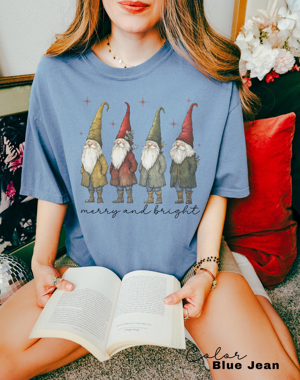 Gnome Christmas Shirt, Merry and Bright Christmas Shirt, Womans Holiday Shirt, Christmas Gift, Chic Winter Shirt, Gnome Retro Christmas