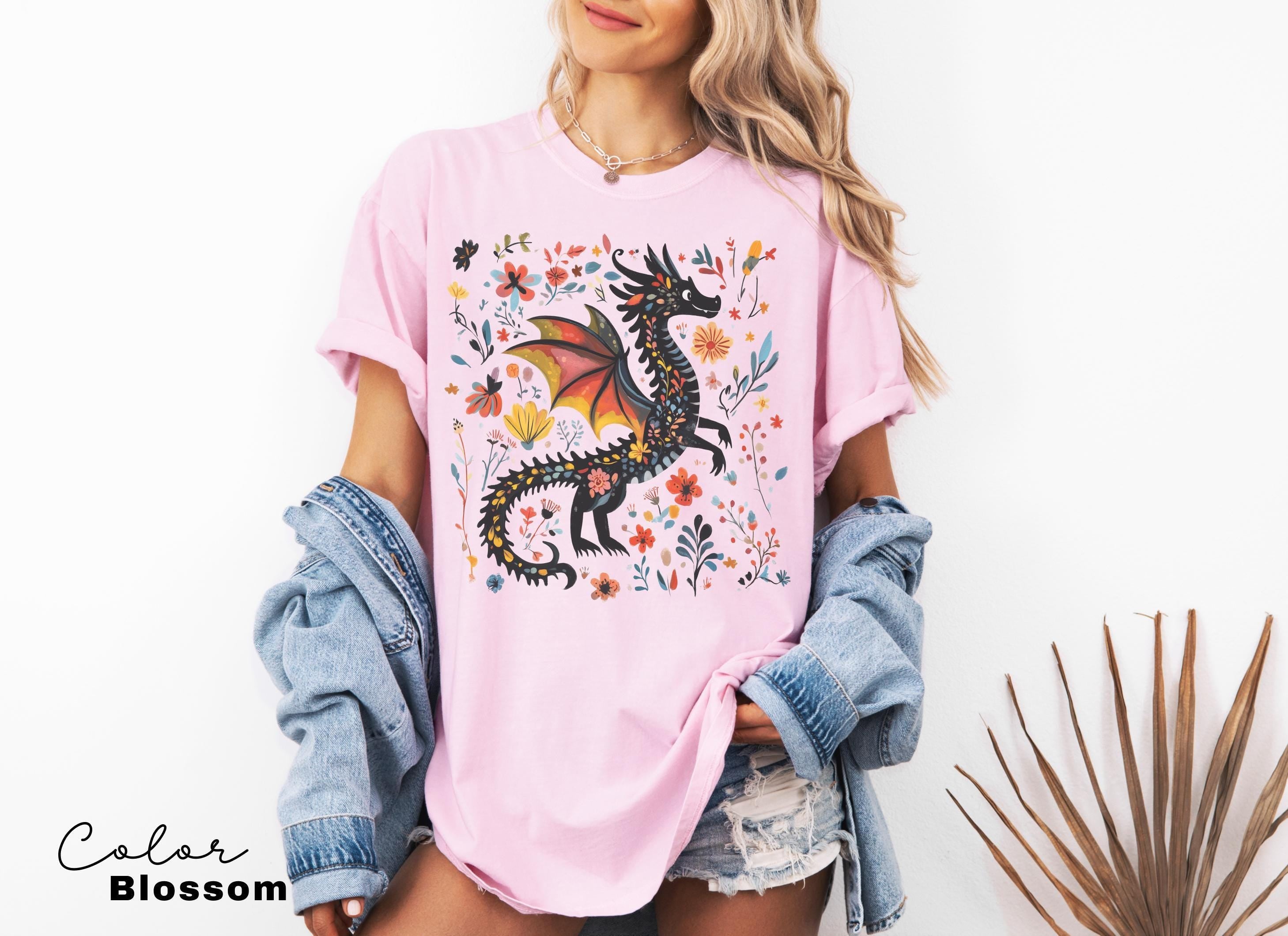 Dragon Shirt, Book Lover, Fantasy Reader, Bookworm Shirt,Bookish Shirt, Bookworm Shirt, Book Club Gift, Boho Wildflower Cottagecore T-Shirt