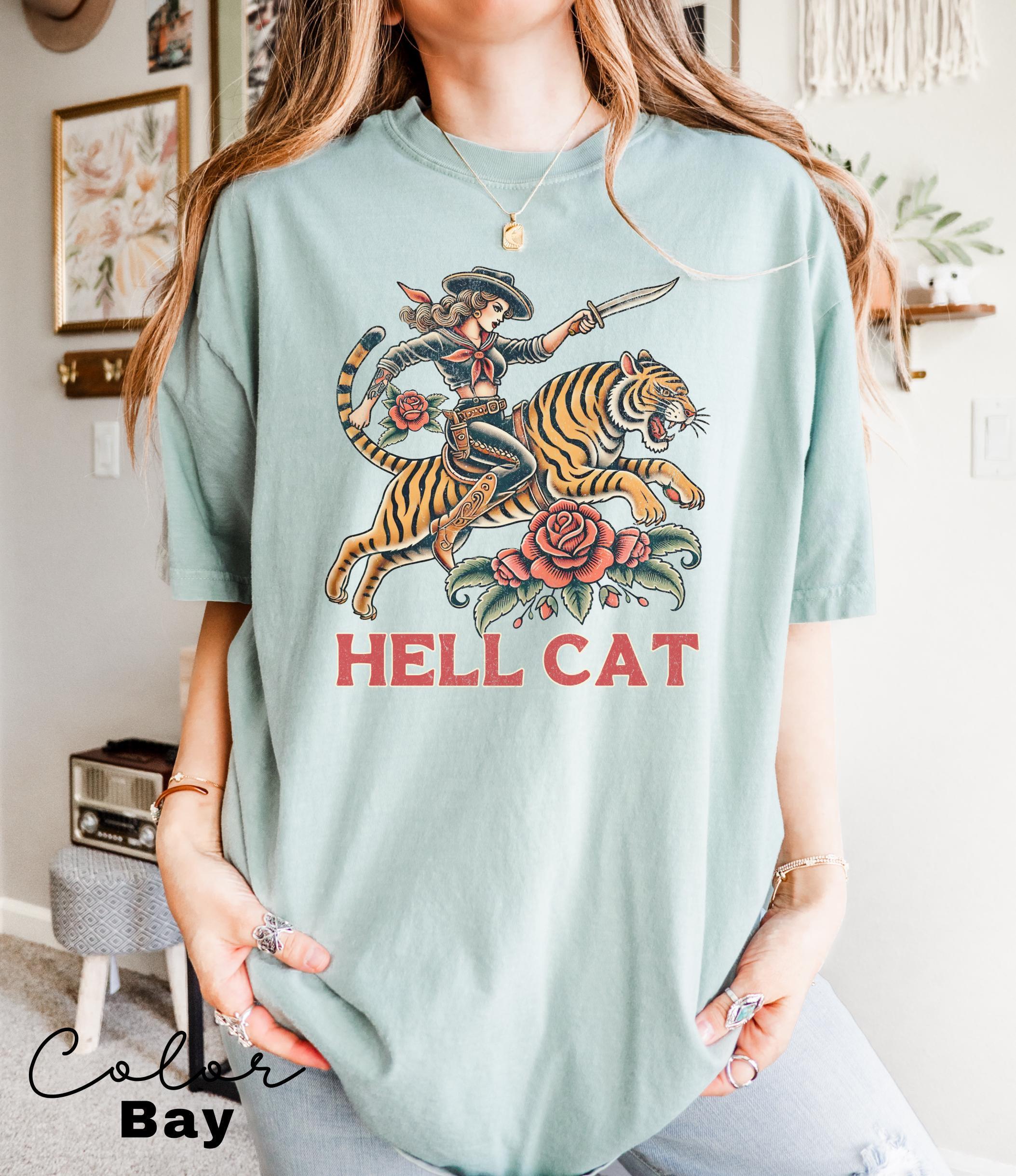 Retro Cowgirl Hell Cat T-Shirt, Retro Cowgirl Western Shirt, Aesthetic Tee, Tiger Shirt, Retro Rodeo Shirt, Country Western, Gift for Her,