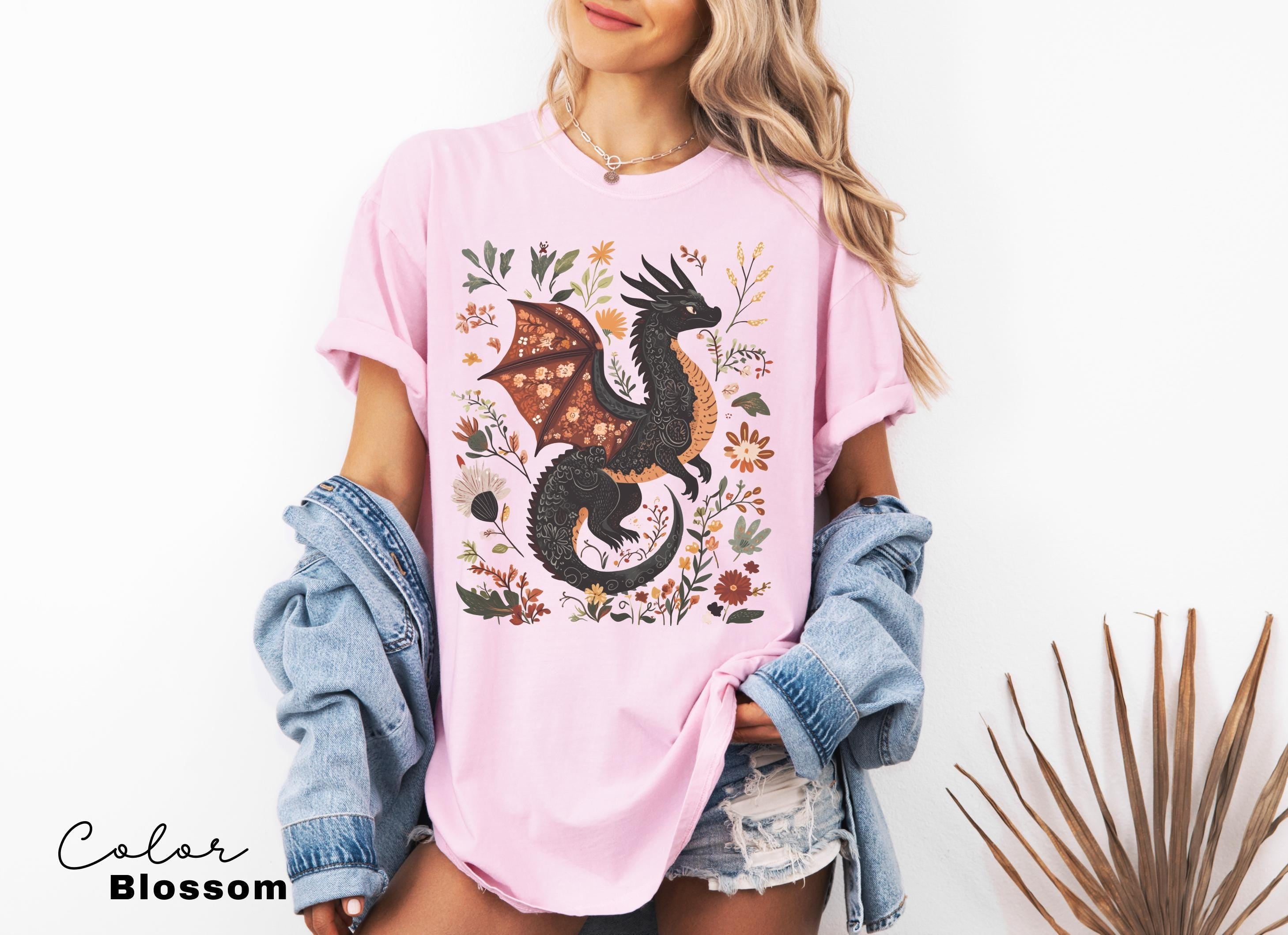 Dragon Shirt, Book Lover, Fantasy Reader, Bookworm Shirt,Bookish Shirt, Bookworm Shirt, Book Club Gift, Boho Wildflower Cottagecore T-Shirt