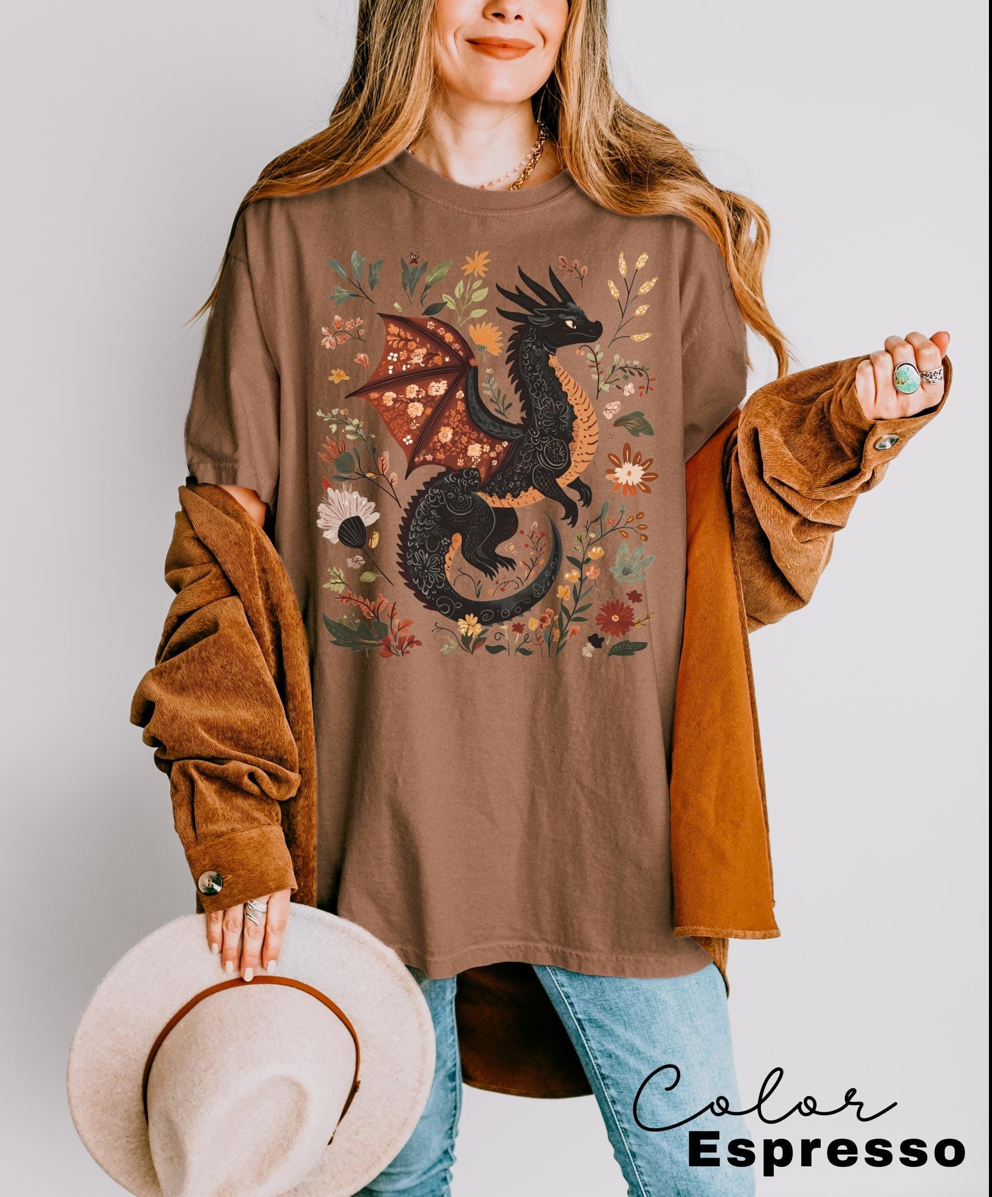 Dragon Shirt, Book Lover, Fantasy Reader, Bookworm Shirt,Bookish Shirt, Bookworm Shirt, Book Club Gift, Boho Wildflower Cottagecore T-Shirt
