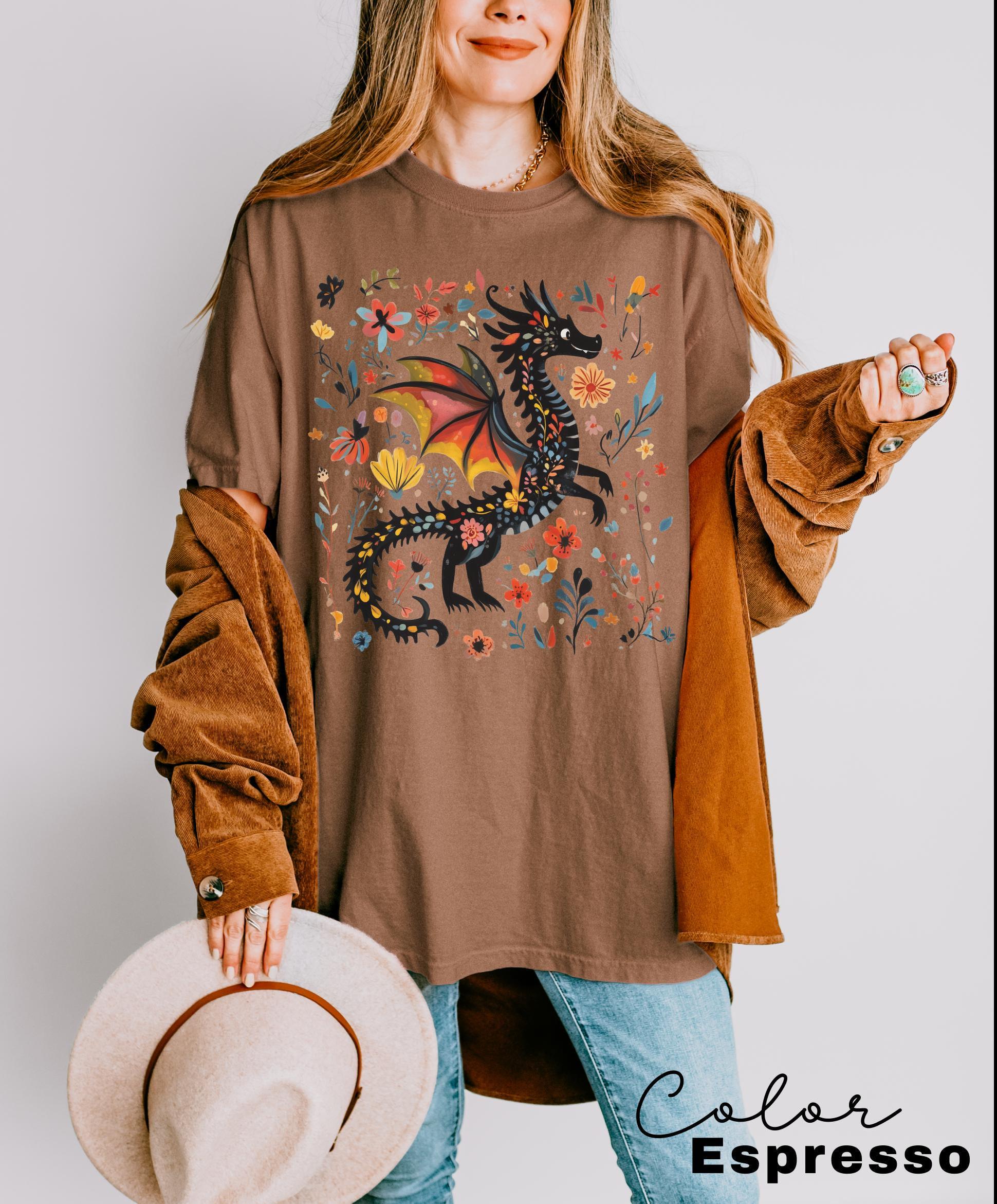 Dragon Shirt, Book Lover, Fantasy Reader, Bookworm Shirt,Bookish Shirt, Bookworm Shirt, Book Club Gift, Boho Wildflower Cottagecore T-Shirt