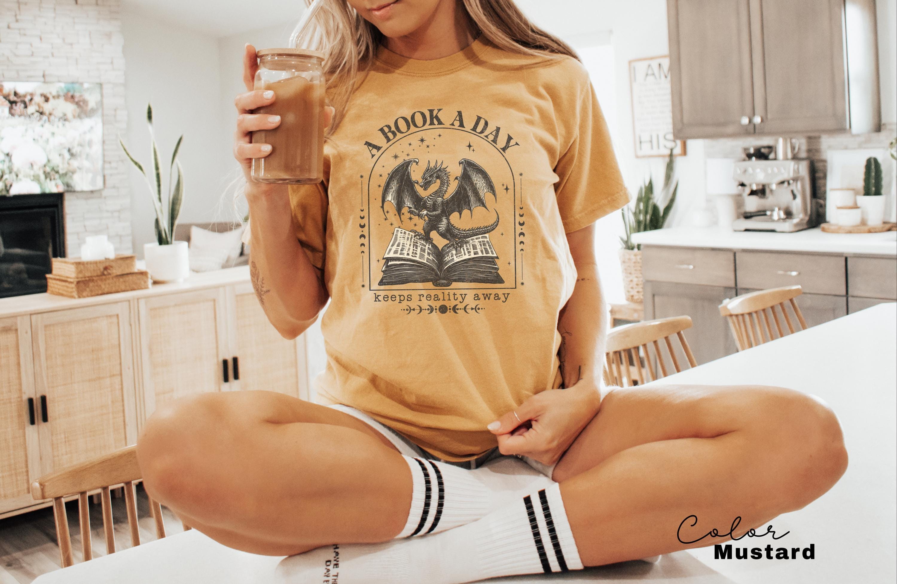 A Book a Day Dragon Sweater, Comfort Colors® Bookish T-Shirt, Book Club Shirt, Fantasy Book Merch T-Shirt, Gift for Reader, Dragon Lover