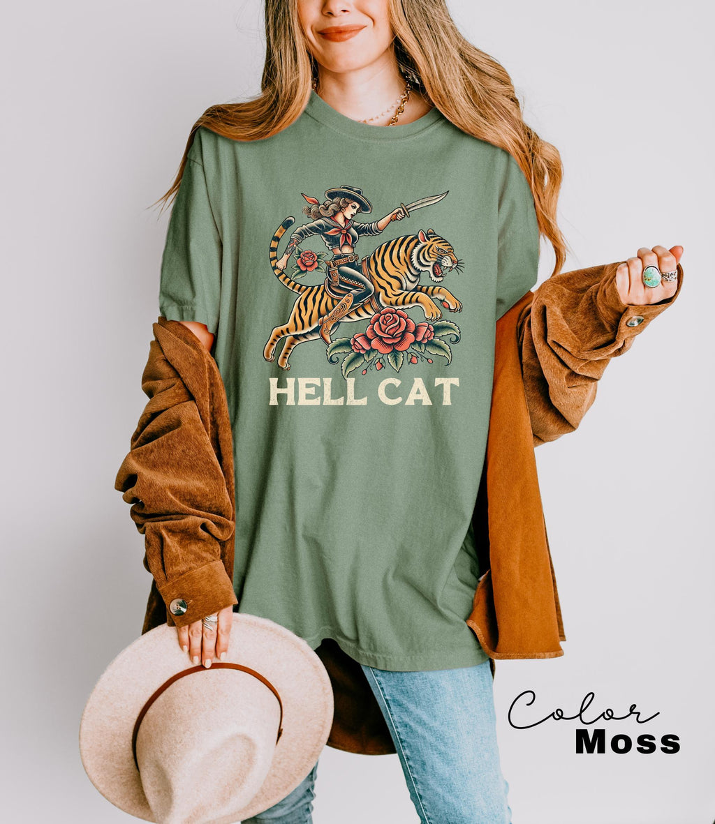 Retro Cowgirl Hell Cat T-Shirt, Retro Cowgirl Western Shirt, Aesthetic Tee, Tiger Shirt, Retro Rodeo Shirt, Country Western, Gift for Her,
