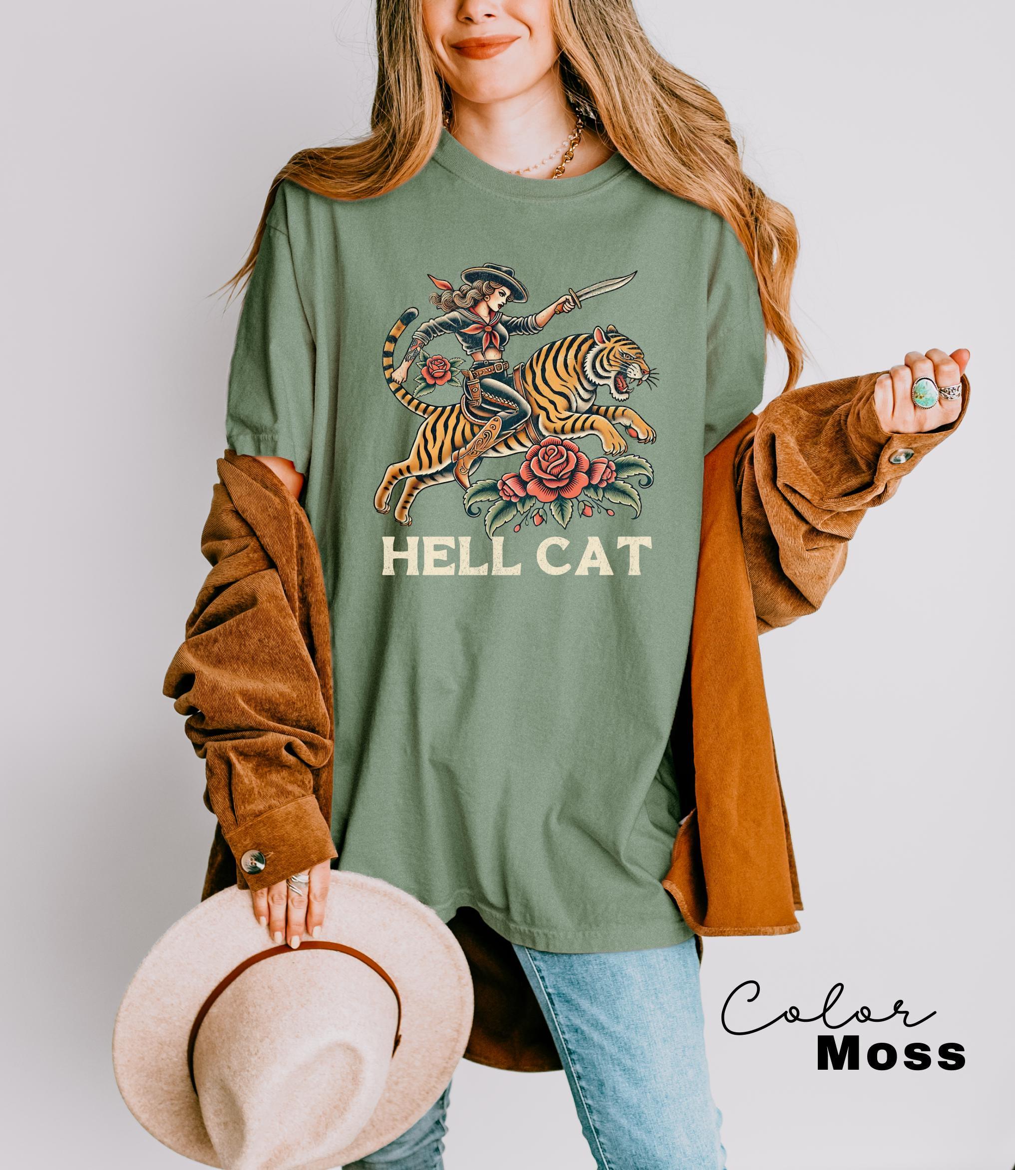 Retro Cowgirl Hell Cat T-Shirt, Retro Cowgirl Western Shirt, Aesthetic Tee, Tiger Shirt, Retro Rodeo Shirt, Country Western, Gift for Her,