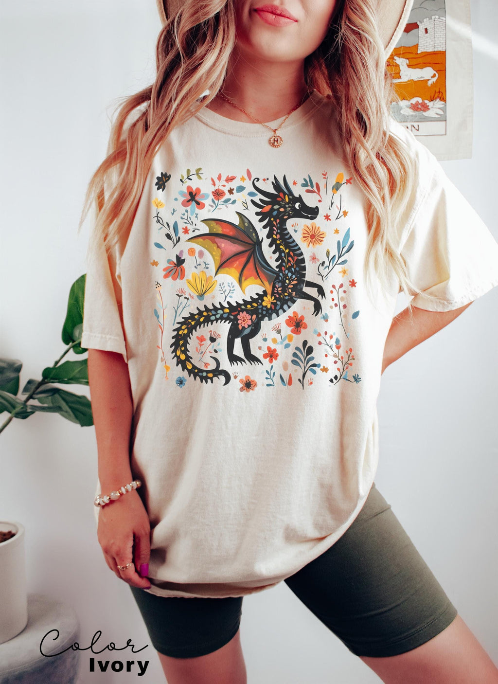 Dragon Shirt, Book Lover, Fantasy Reader, Bookworm Shirt,Bookish Shirt, Bookworm Shirt, Book Club Gift, Boho Wildflower Cottagecore T-Shirt
