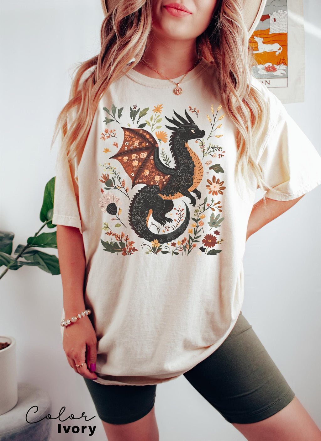 Dragon Shirt, Book Lover, Fantasy Reader, Bookworm Shirt,Bookish Shirt, Bookworm Shirt, Book Club Gift, Boho Wildflower Cottagecore T-Shirt