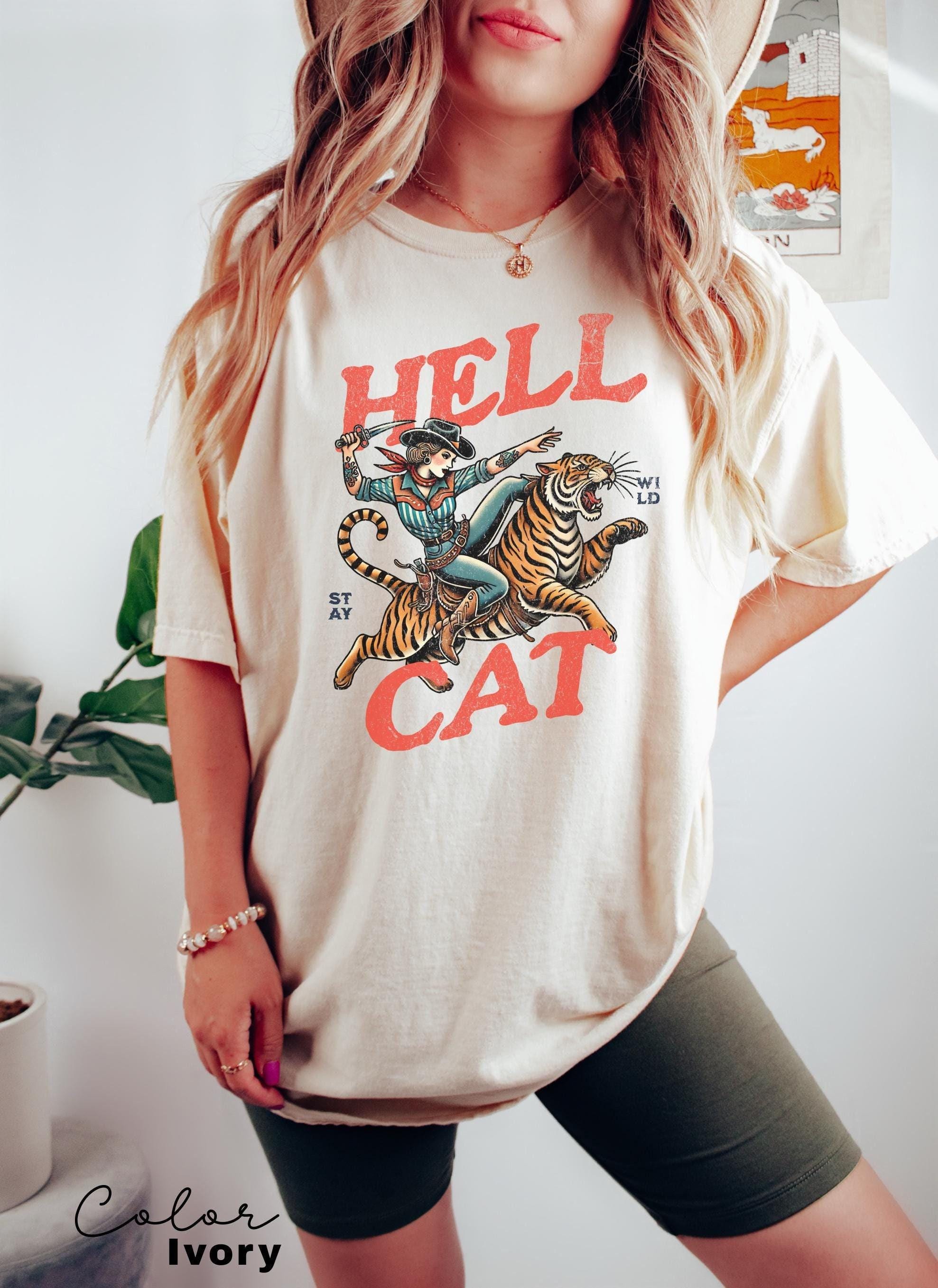 Retro Cowgirl Hell Cat T-Shirt, Retro Cowgirl Western Shirt, Aesthetic Tee, Tiger Shirt, Retro Rodeo Shirt, Country Western, Gift for Her,
