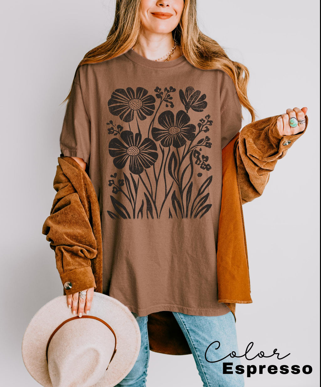 Boho Wildflowers, Flowers Shirt, Womens Graphic Tee, Floral Shirt, Nature Lover Gift, Botanical Shirt, Garment Dyed, Cottagecore Shirt