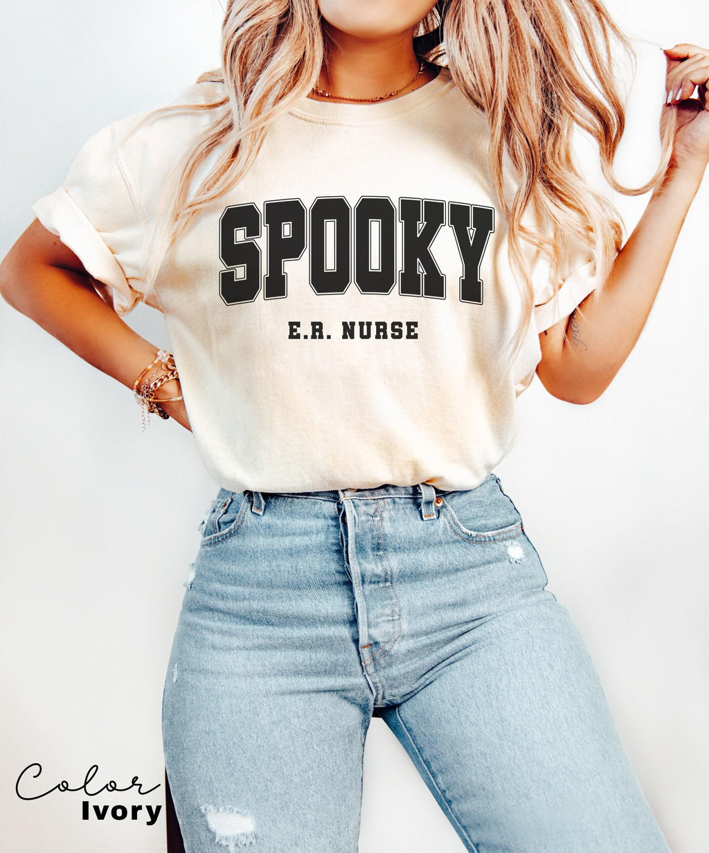 Comfort Colors® ER Nurse Halloween Shirt, Halloween Emergency Room Nurse Shirt Spooky ER Nurse Tshirt Emergency Department Shirt, ER Crew,