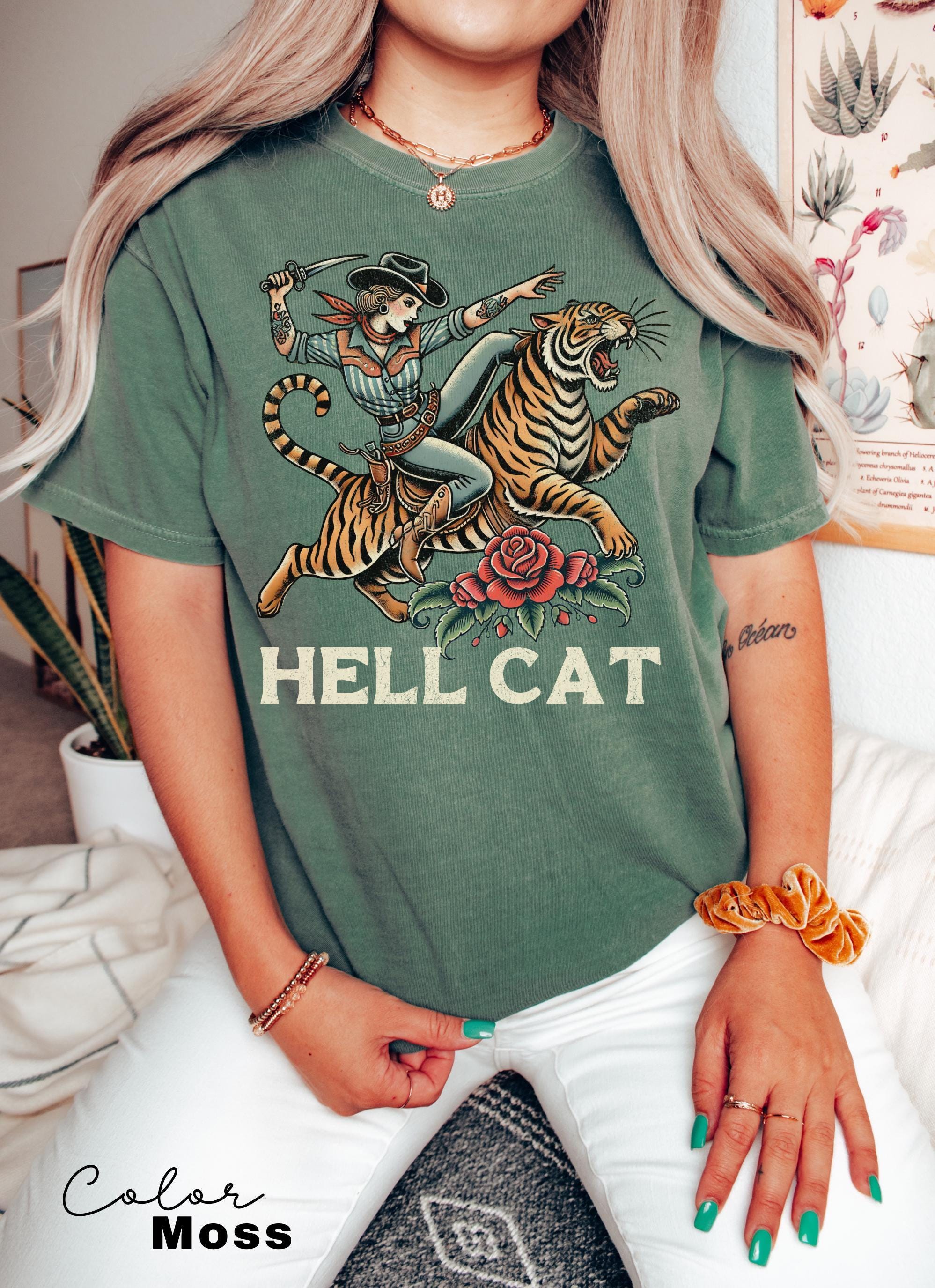 Retro Cowgirl Hell Cat T-Shirt, Retro Cowgirl Western Shirt, Aesthetic Tee, Tiger Shirt, Retro Rodeo Shirt, Country Western, Gift for Her,