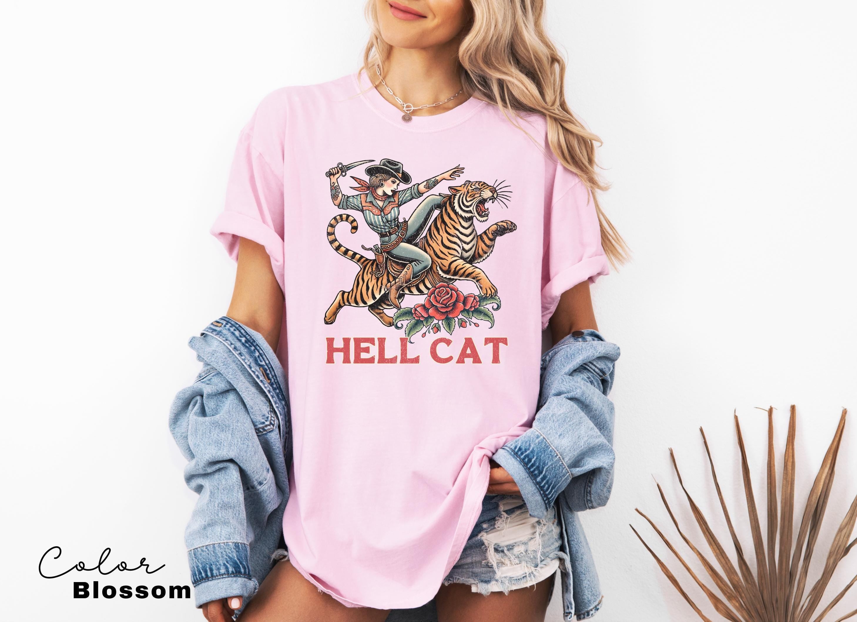 Retro Cowgirl Hell Cat T-Shirt, Retro Cowgirl Western Shirt, Aesthetic Tee, Tiger Shirt, Retro Rodeo Shirt, Country Western, Gift for Her,