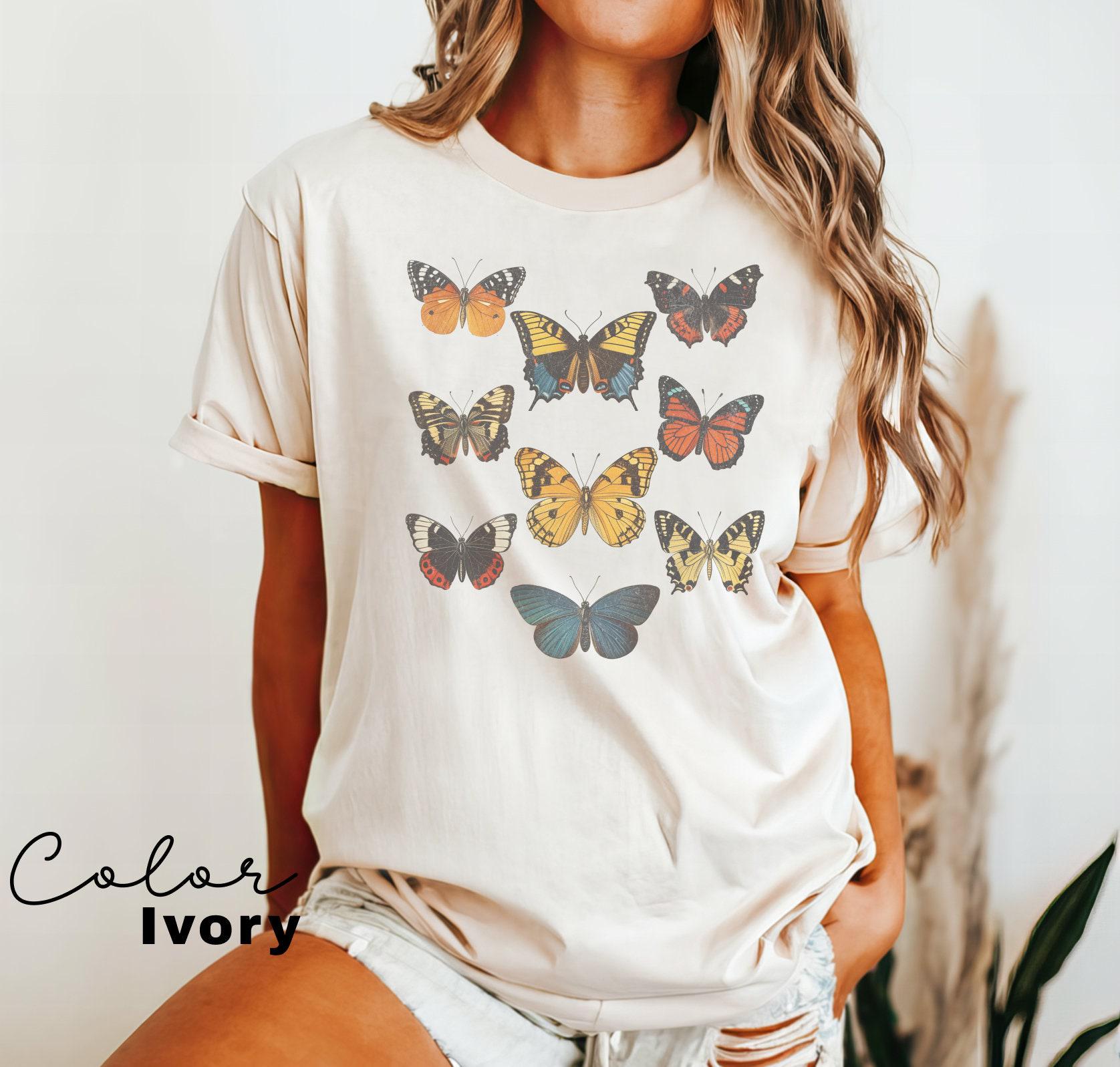 Butterfly Shirt, Butterflies Cottagecore, Hello Spring, Moth Insect Shirt, Vintage Soft tshirt, Comfort Colors Moth Boho TShirt,