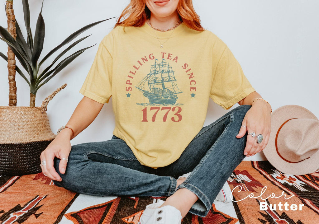 Spilling the Tea Since 1773, 4th of July Shirt, USA Patriotic Tee, Trendy USA Celebration Shirt, Summer Shirt, Retro Patriotic,