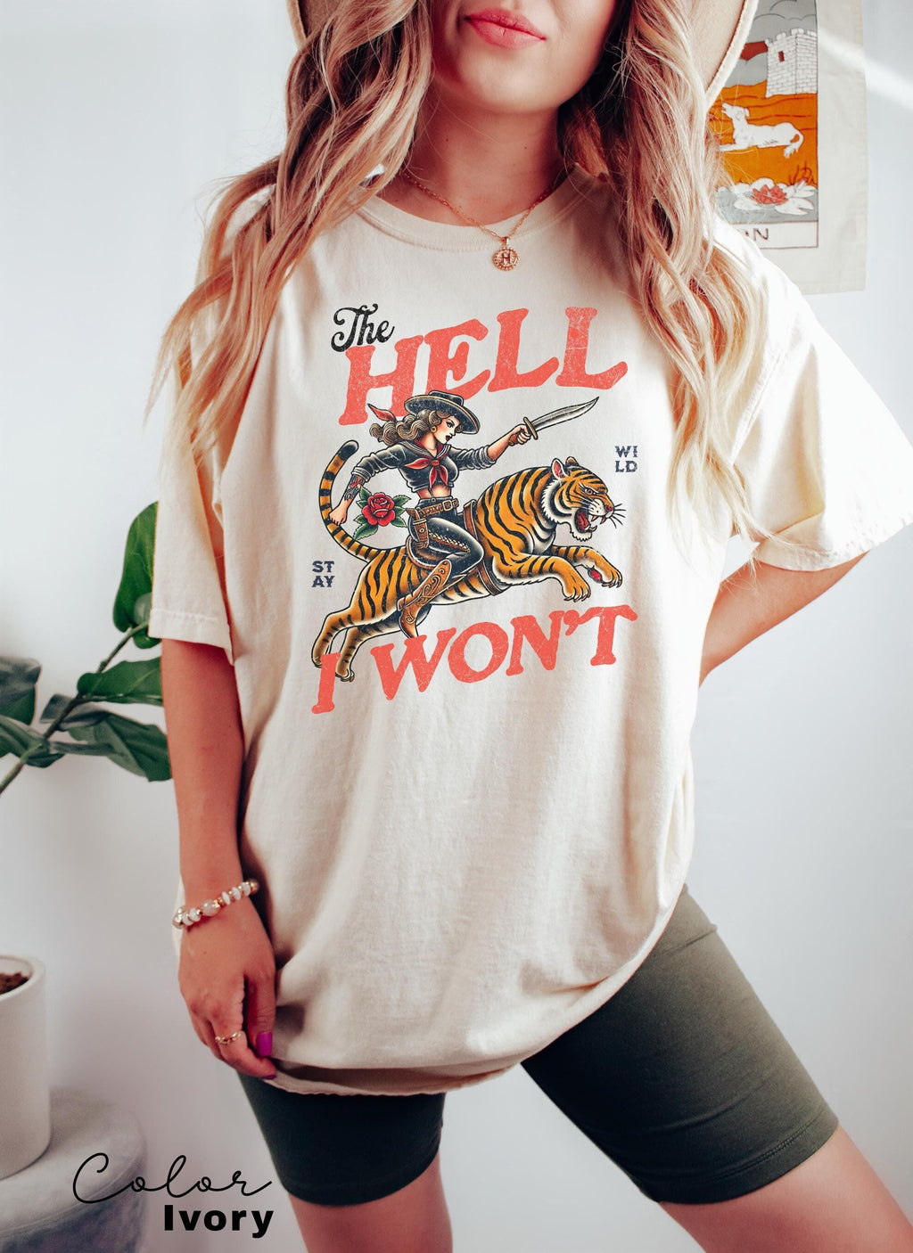 Retro Cowgirl Tiger Shirt, The Hell I Won't Tshirt, Western Comfort Colors Shirt, Retro Rodeo, Country Western Aesthetic Oversized Tee