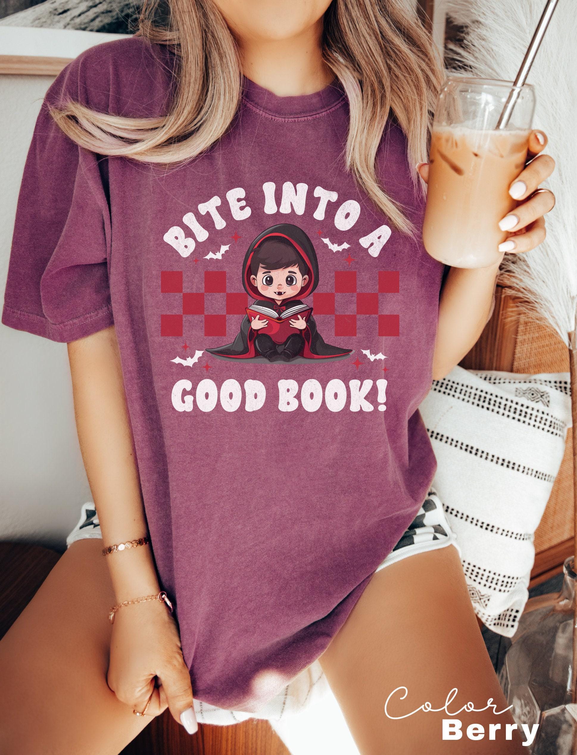 Comfort Colors® Teacher Halloween Shirt, Bite Into a Good Book, Halloween Teacher Shirt, Trick or Teach Shirt, Spooky Teacher T-shirt,