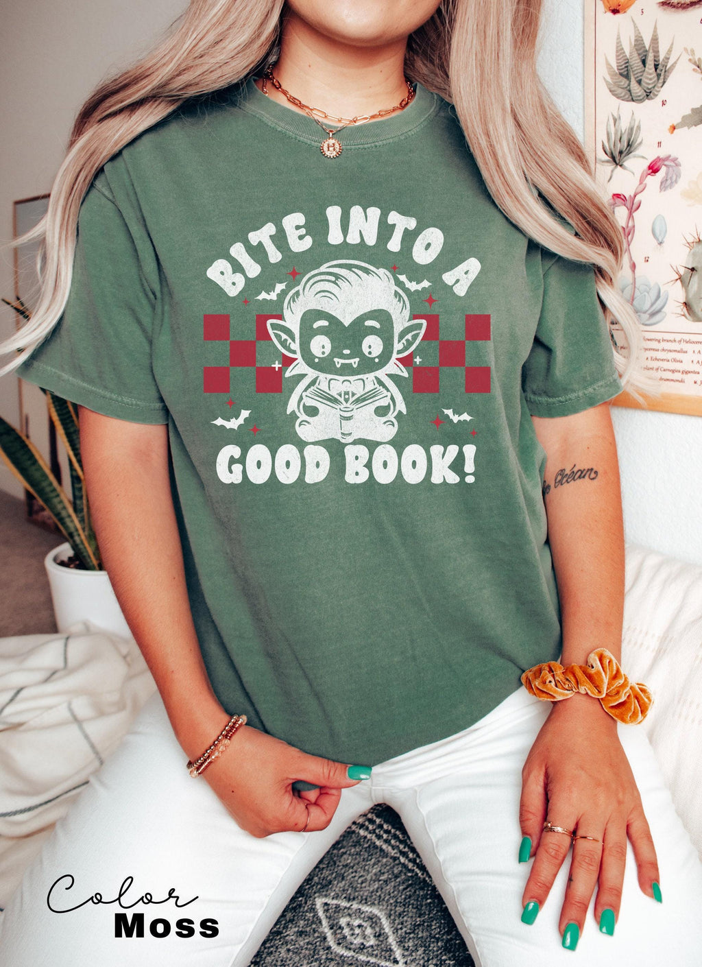 Comfort Colors® Teacher Halloween Shirt, Bite Into a Good Book, Halloween Teacher Shirt, Trick or Teach Shirt, Spooky Teacher T-shirt,