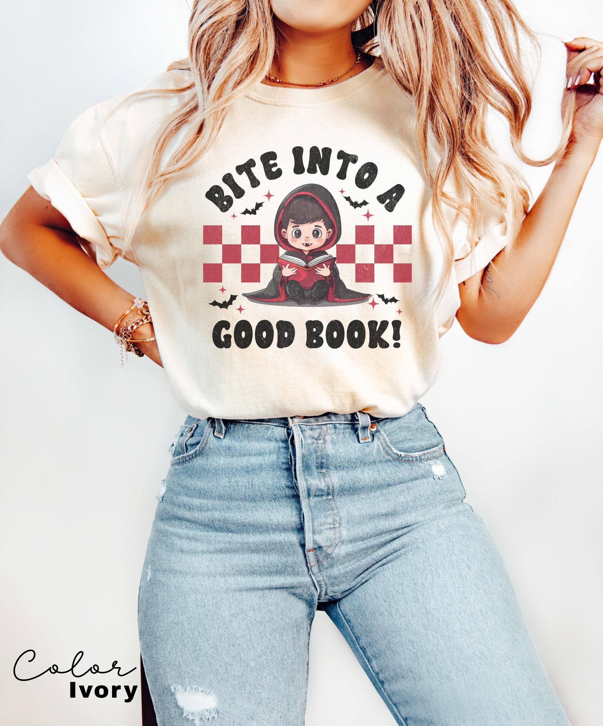 Comfort Colors® Teacher Halloween Shirt, Bite Into a Good Book, Halloween Teacher Shirt, Trick or Teach Shirt, Spooky Teacher T-shirt,
