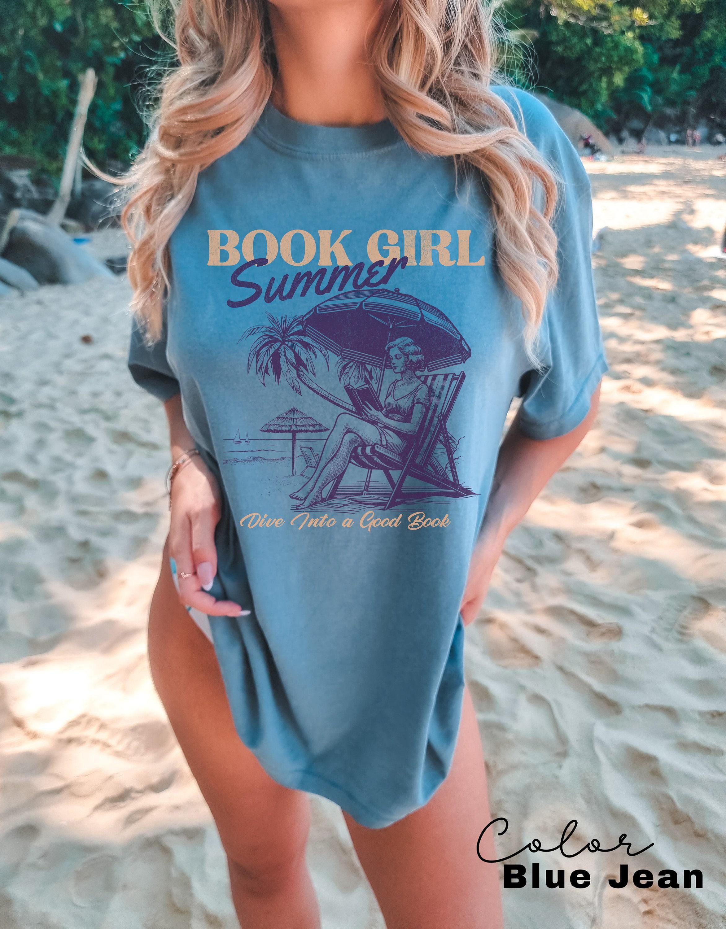 Book Girl Summer Shirt, Beach Book Lover Summer Bookish Funny Reader Oversized Beach Shirt Bookish Vacation Shirt Coconut Girl Romance Book
