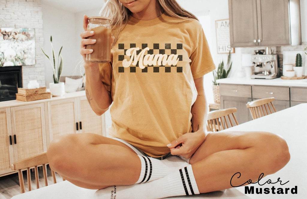 Comfort Colors® Retro Checkered Mama Graphic Tee, Comfort Colors Mama Checkered Shirt, Comfort Colors Mama Shirt, Motherhood Shirt, New Mom