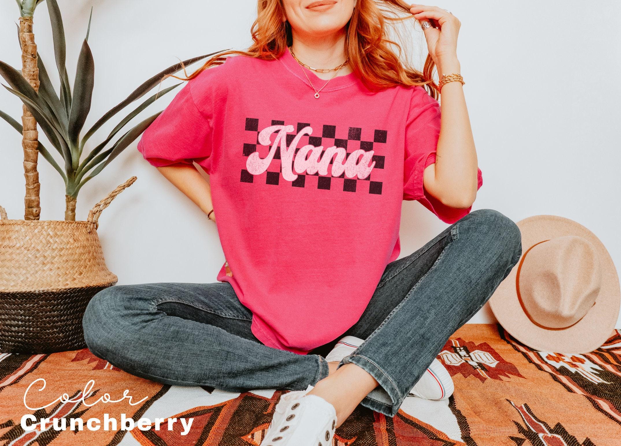 Comfort Colors® NANA Shirt, Birthday Gift for Nana, Checkerboard Shirt, Pregnancy Announcement shirt, Baby Reveal Nana, Vintage Retro Nana
