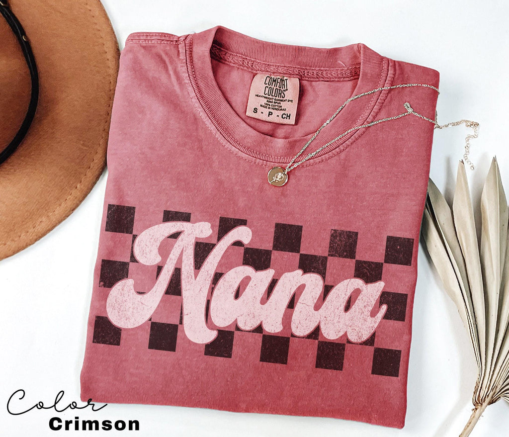 Comfort Colors® NANA Shirt, Birthday Gift for Nana, Checkerboard Shirt, Pregnancy Announcement shirt, Baby Reveal Nana, Vintage Retro Nana