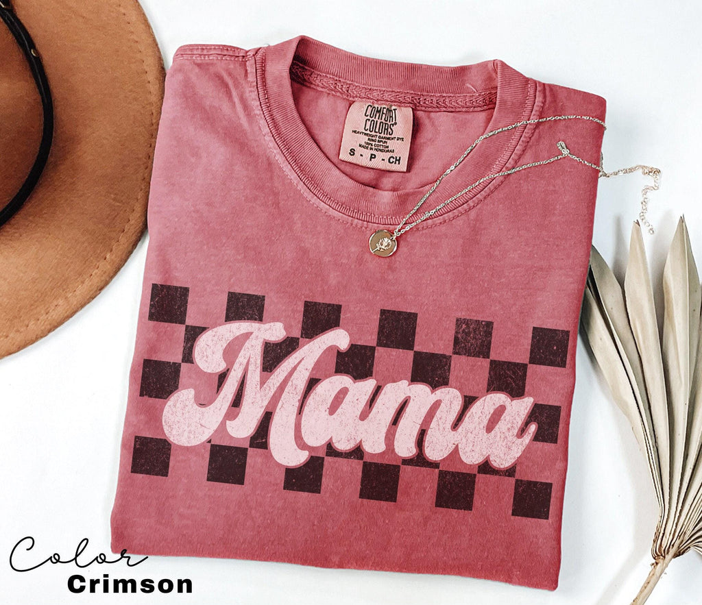 Comfort Colors® Retro Checkered Mama Graphic Tee, Comfort Colors Mama Checkered Shirt, Comfort Colors Mama Shirt, Motherhood Shirt, New Mom