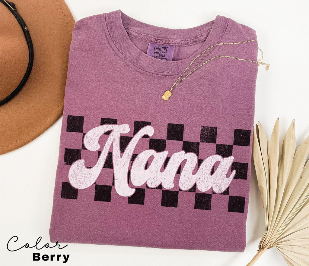 Comfort Colors® NANA Shirt, Birthday Gift for Nana, Checkerboard Shirt, Pregnancy Announcement shirt, Baby Reveal Nana, Vintage Retro Nana