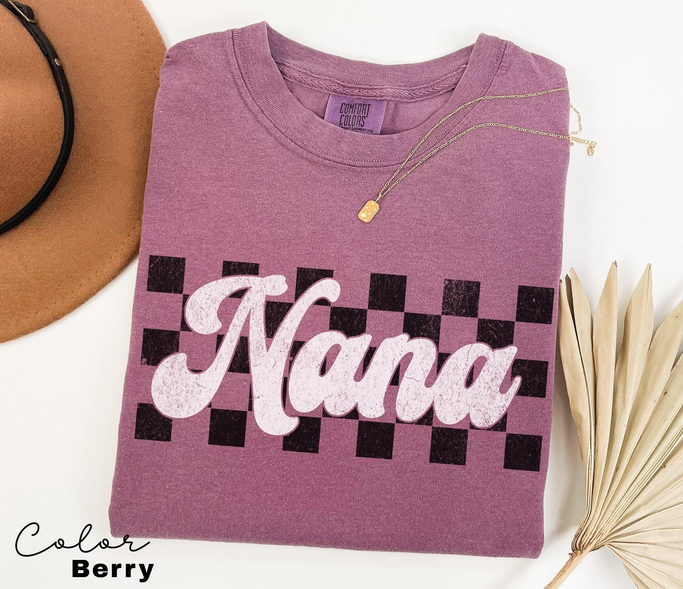 Comfort Colors® NANA Shirt, Birthday Gift for Nana, Checkerboard Shirt, Pregnancy Announcement shirt, Baby Reveal Nana, Vintage Retro Nana