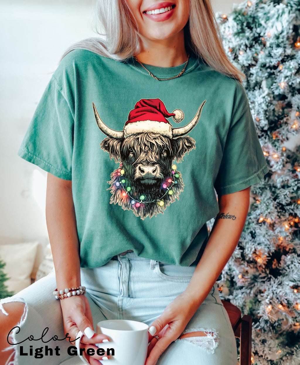 Comfort Colors® Christmas Highland Cow Shirt, Cute Cow Christmas Shirt, Farmer Christmas Shirt, Gift For Christmas, Festive Holiday Shirt