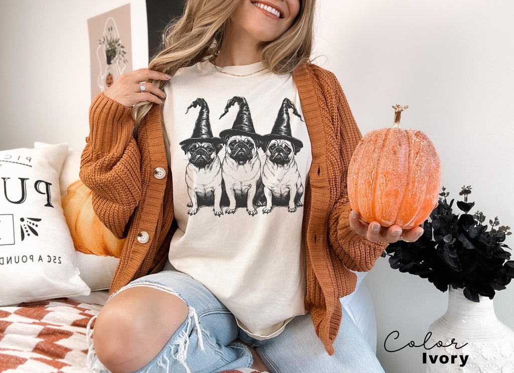 Pug Halloween Shirt Witch, Pug Halloween, Spooky Halloween Dog Mom T-Shirt, Pug mom, Pug fall, Pug mom Tee, Dog Lover Gift for Friend,