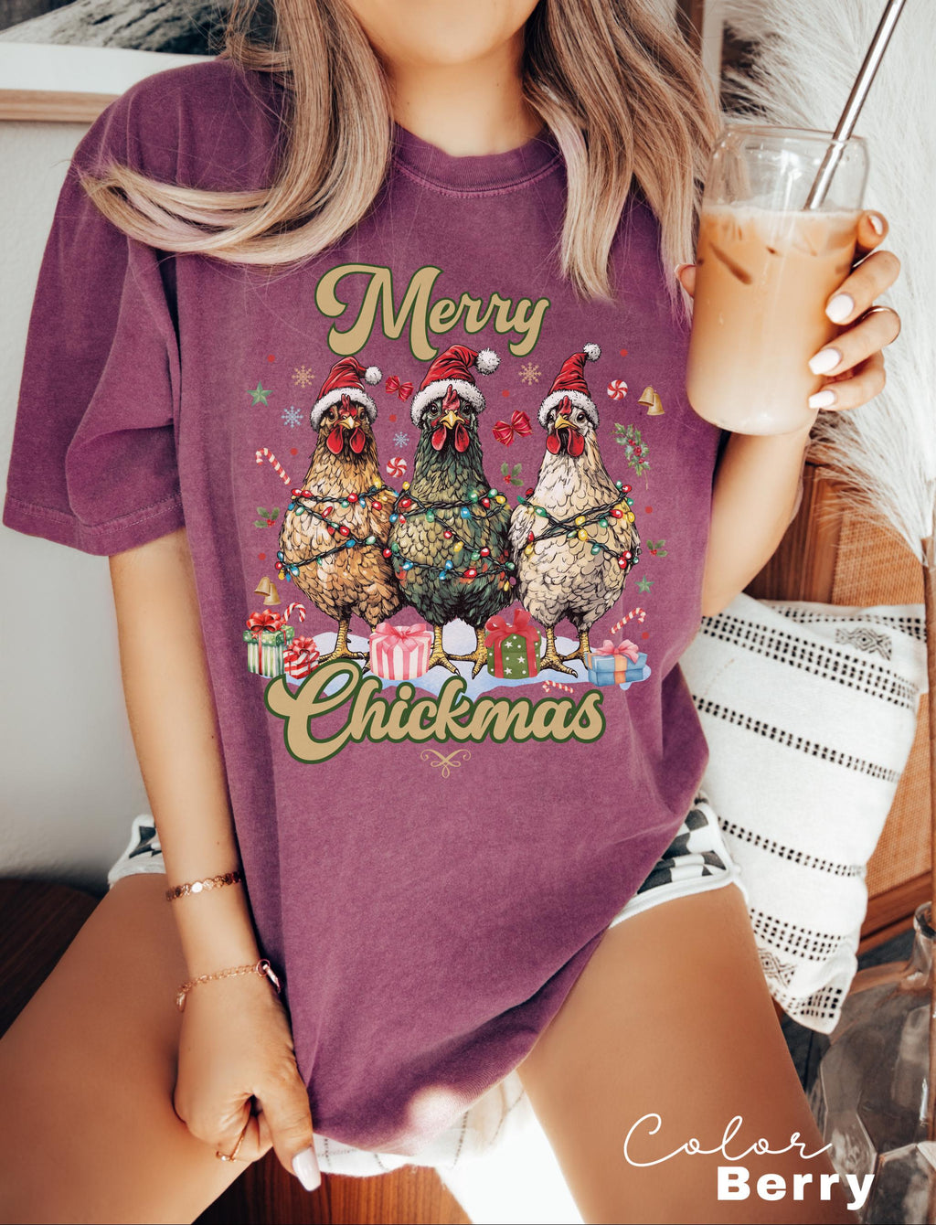 Christmas Chicken Shirt, Merry Chickmas Shirt, Chicken Lover Shirt, Christmas Farm T-Shirt, Womens Christmas Chicken, Country Christmas