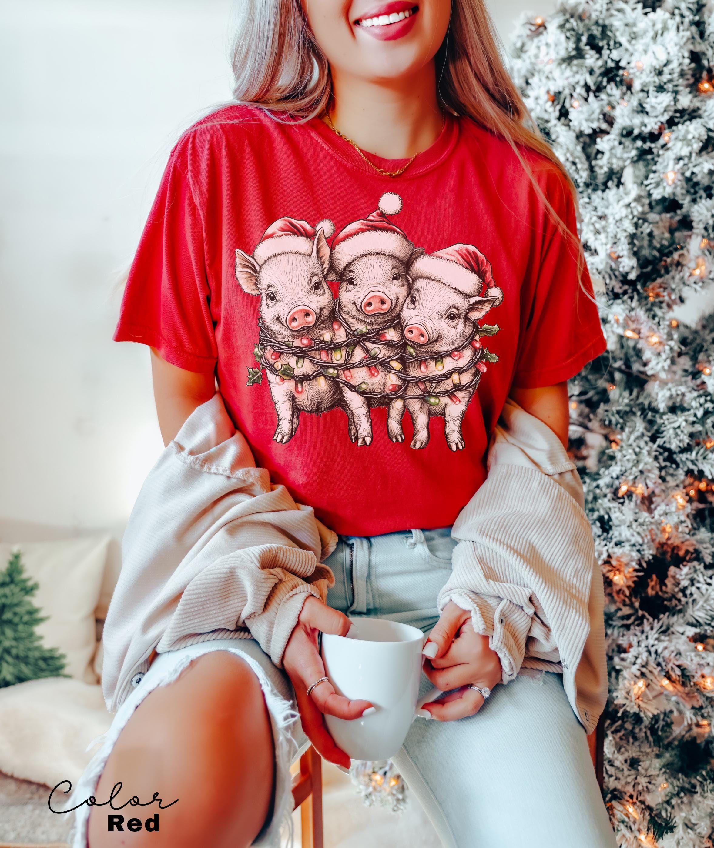 Pig Christmas Shirt, Country Christmas Shirt, Christmas Farm, Pig Lover Gift T-Shirt, Funny Farmer Gift, Christmas Farm Animals Shirt,