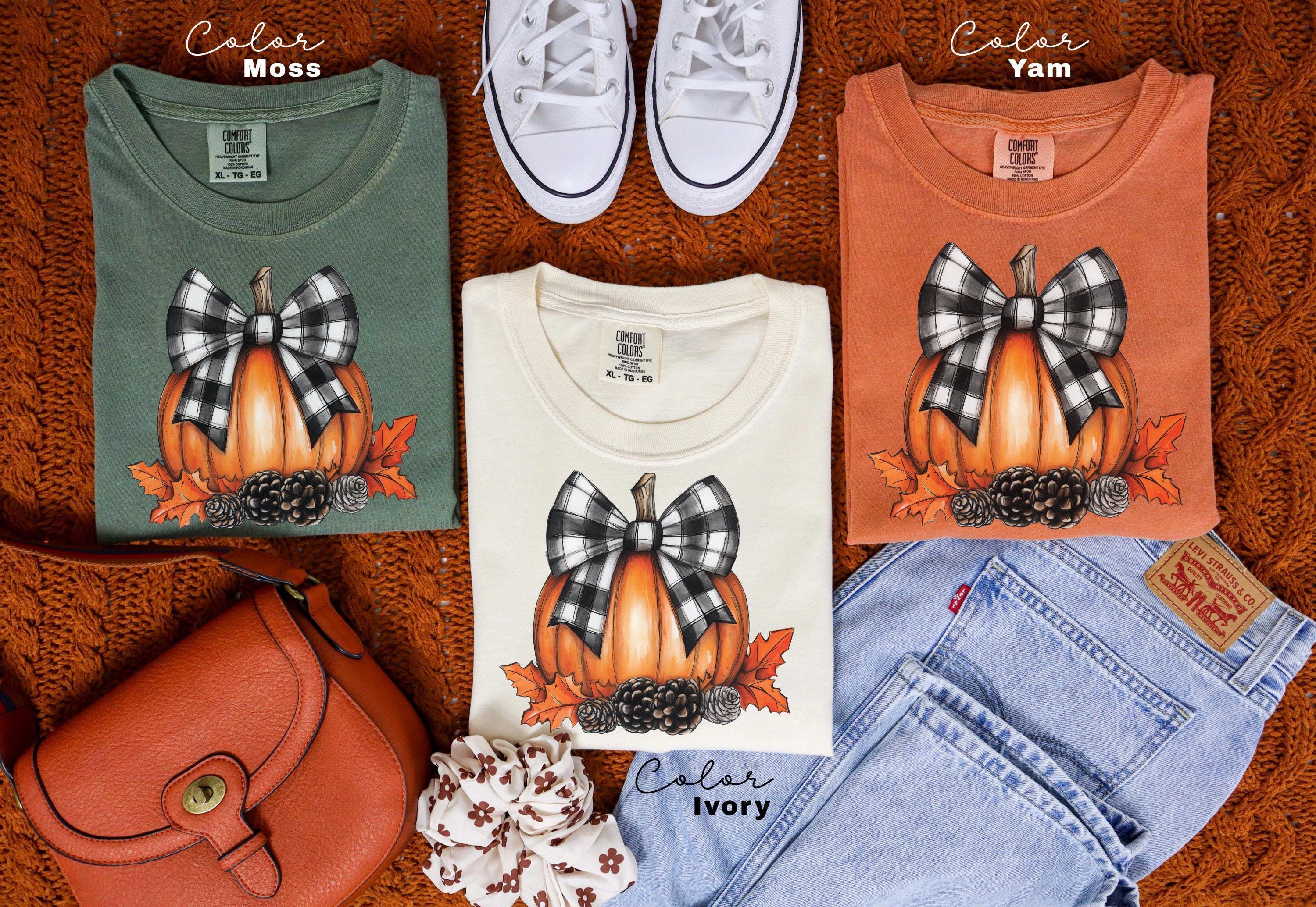 Comfort Colors® Fall Pumpkin Coquette Bow Shirt, Coquette Halloween Shirt, Halloween Shirts, Halloween Pumpkin Shirt, Fall Shirt for Woman
