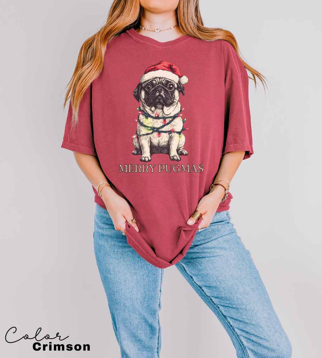Merry Pugmas Shirt, Christmas Pug Shirt, Pug Mom Christmas Shirt, Pug Mama Xmas Gift, Santa Hat Pug T-Shirt, Pug Lover Xmas Shirt