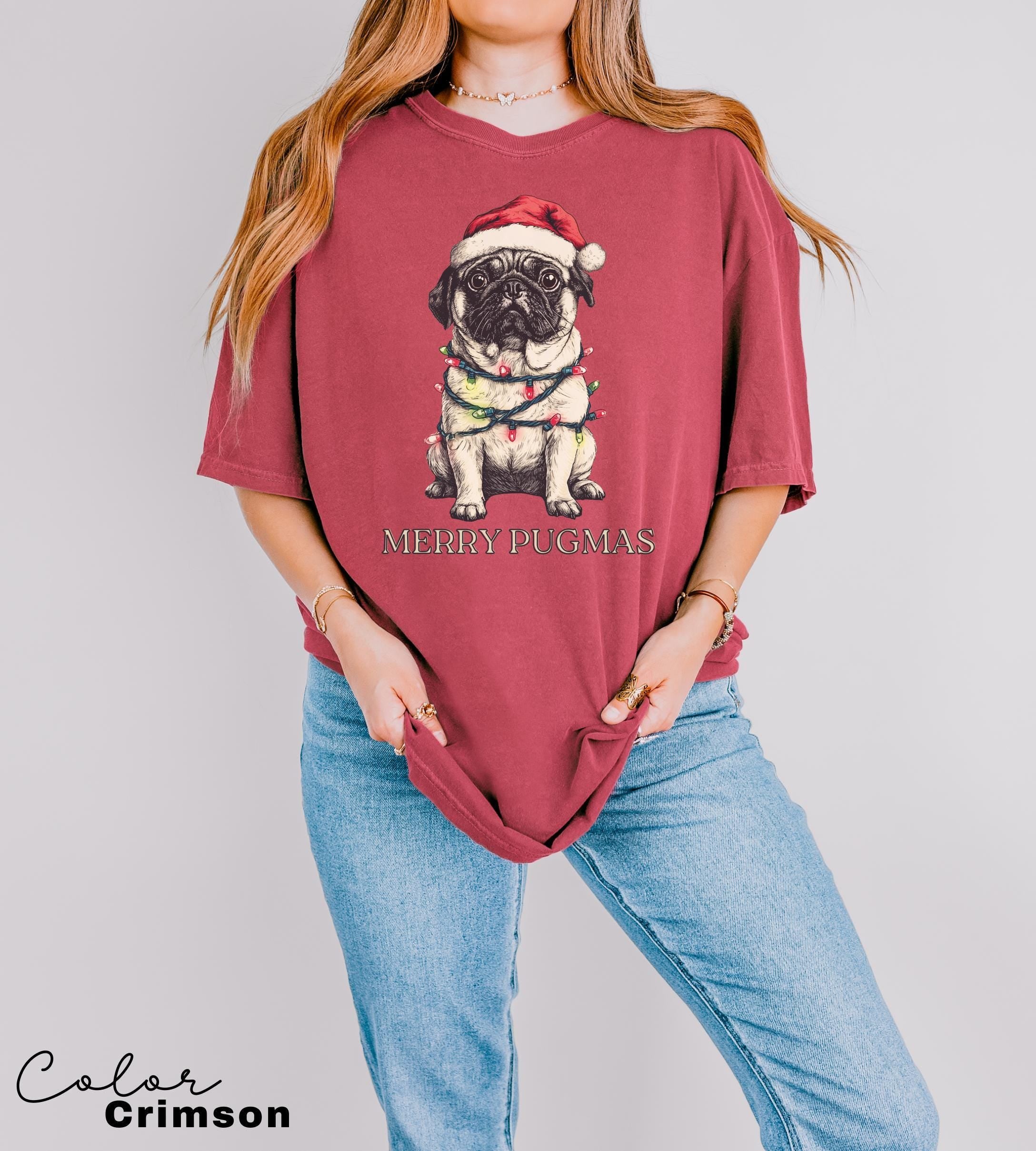 Merry Pugmas Shirt, Christmas Pug Shirt, Pug Mom Christmas Shirt, Pug Mama Xmas Gift, Santa Hat Pug T-Shirt, Pug Lover Xmas Shirt