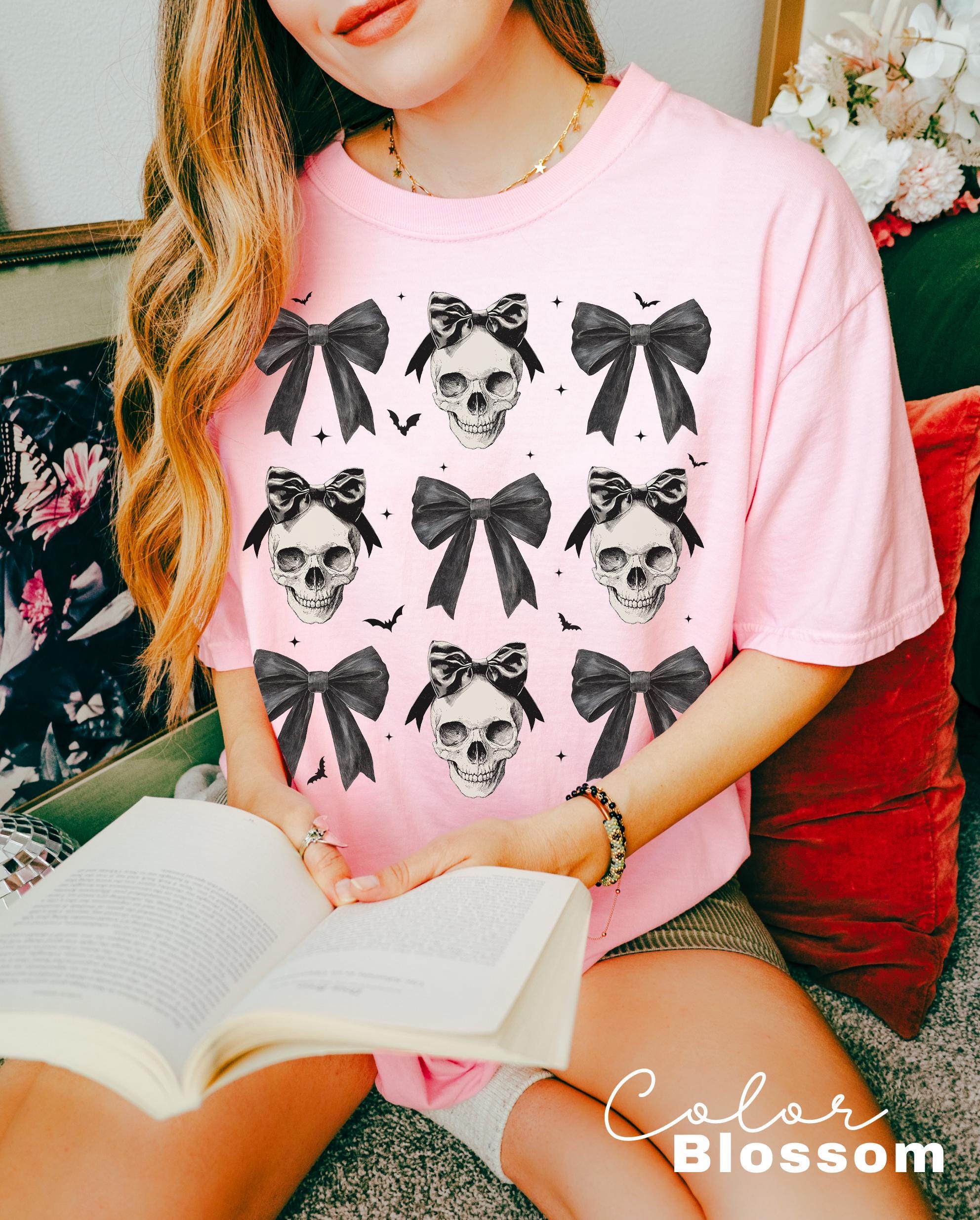 Halloween Skull Black Bow Shirt, Halloween Coquette Shirt, Halloween Women's Tee, Halloween Costume, Fall Shirt, Skeleton Coquette Bow