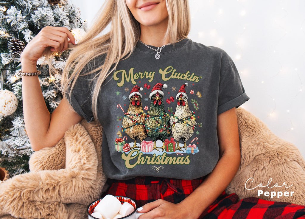 Сute Christmas Chickens Shirt, Christmas Farm Animals T-Shirt, Womens Christmas Chicken, Christmas Holiday Shirt Gift, Country Christmas