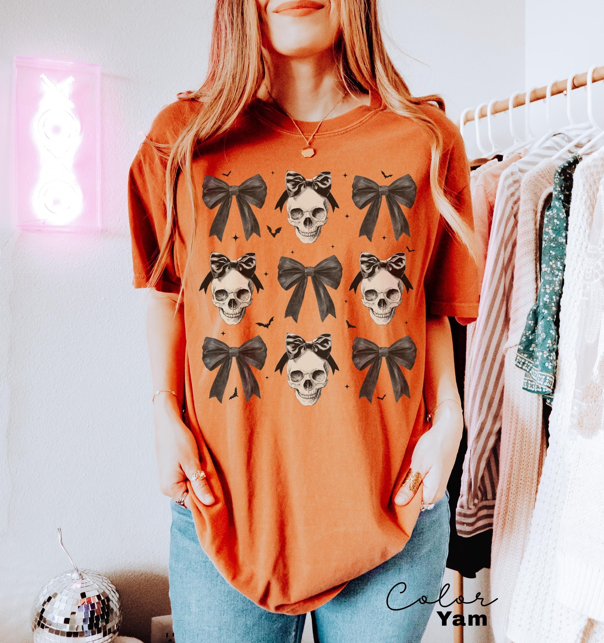 Halloween Skull Black Bow Shirt, Halloween Coquette Shirt, Halloween Women's Tee, Halloween Costume, Fall Shirt, Skeleton Coquette Bow
