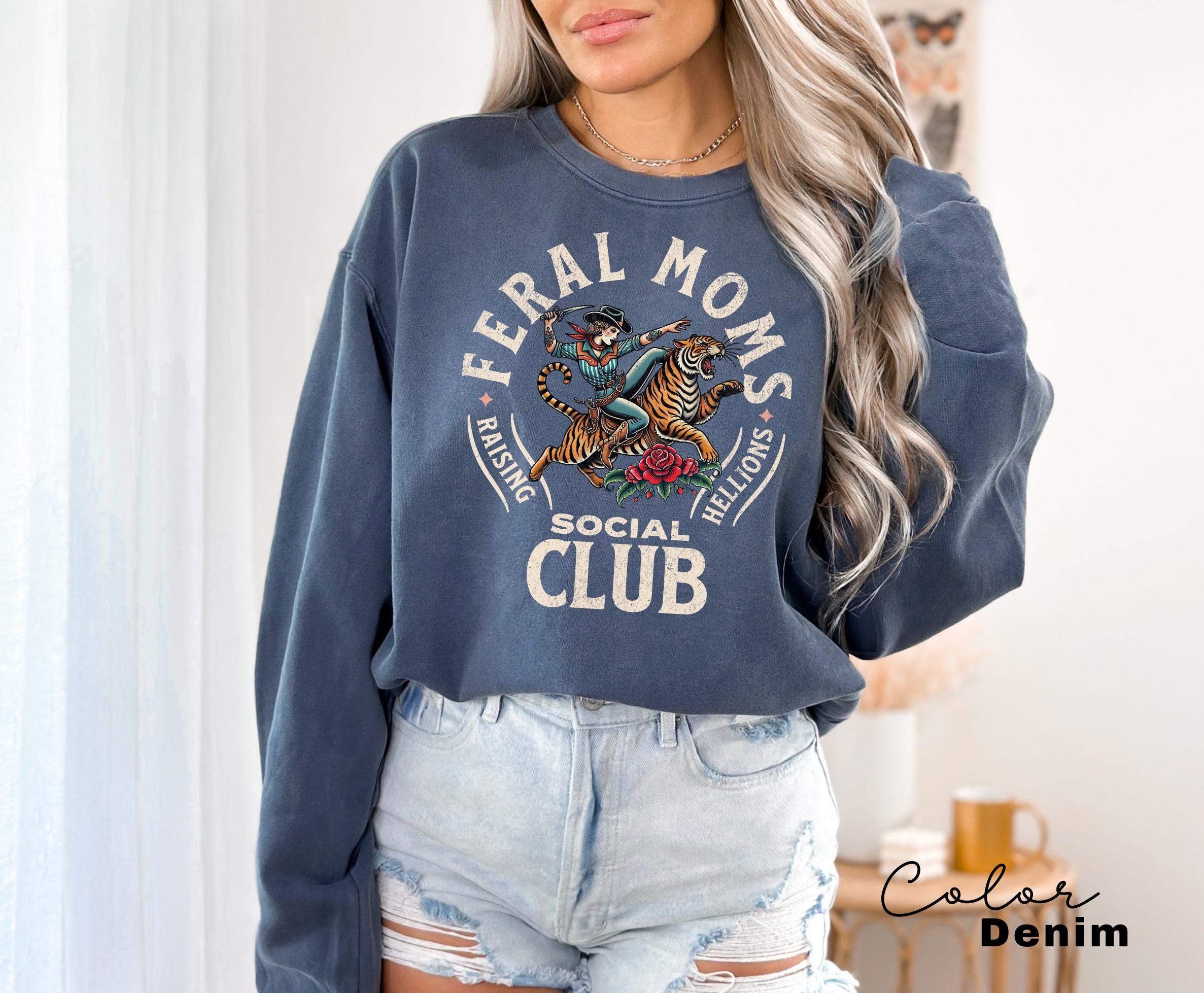 Feral Moms Social Club Sweatshirt, Comfort Colors Vintage Graphic, Feral Mom Gift, Somebody's Feral Wife, Mom Life, Trendy Mom Apparel