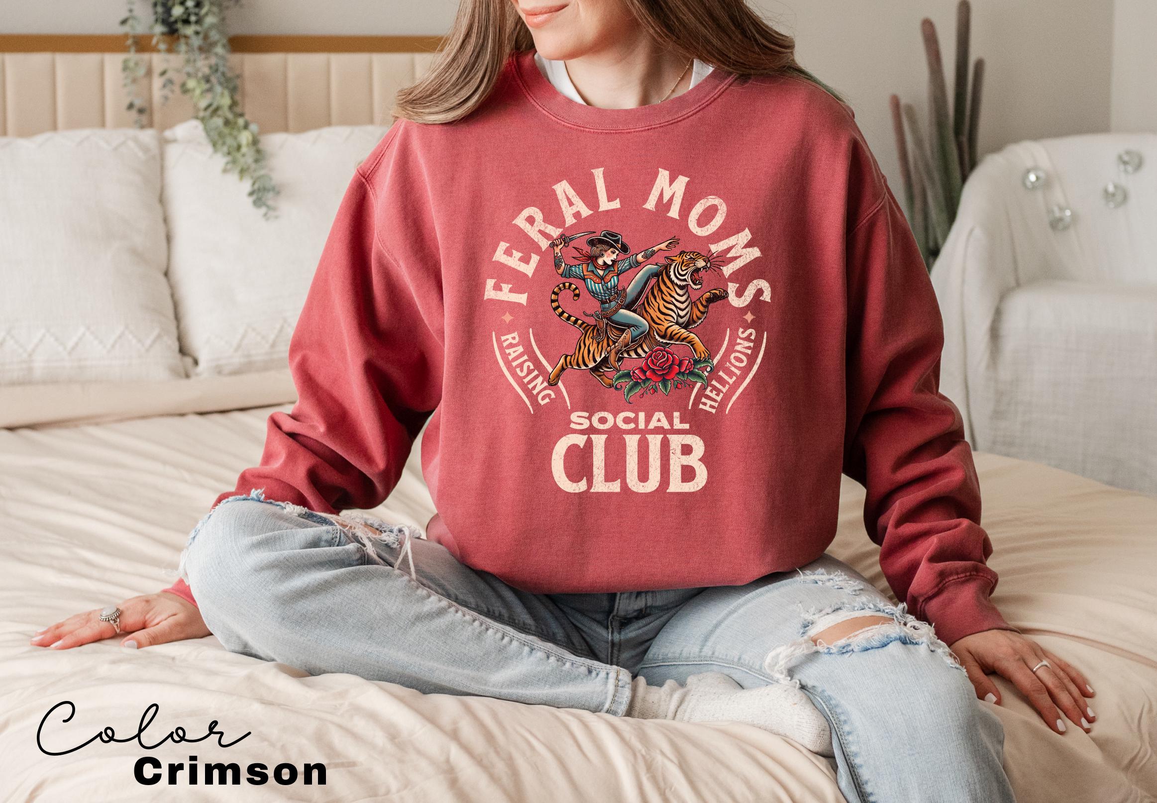 Feral Moms Social Club Sweatshirt, Comfort Colors Vintage Graphic, Feral Mom Gift, Somebody's Feral Wife, Mom Life, Trendy Mom Apparel